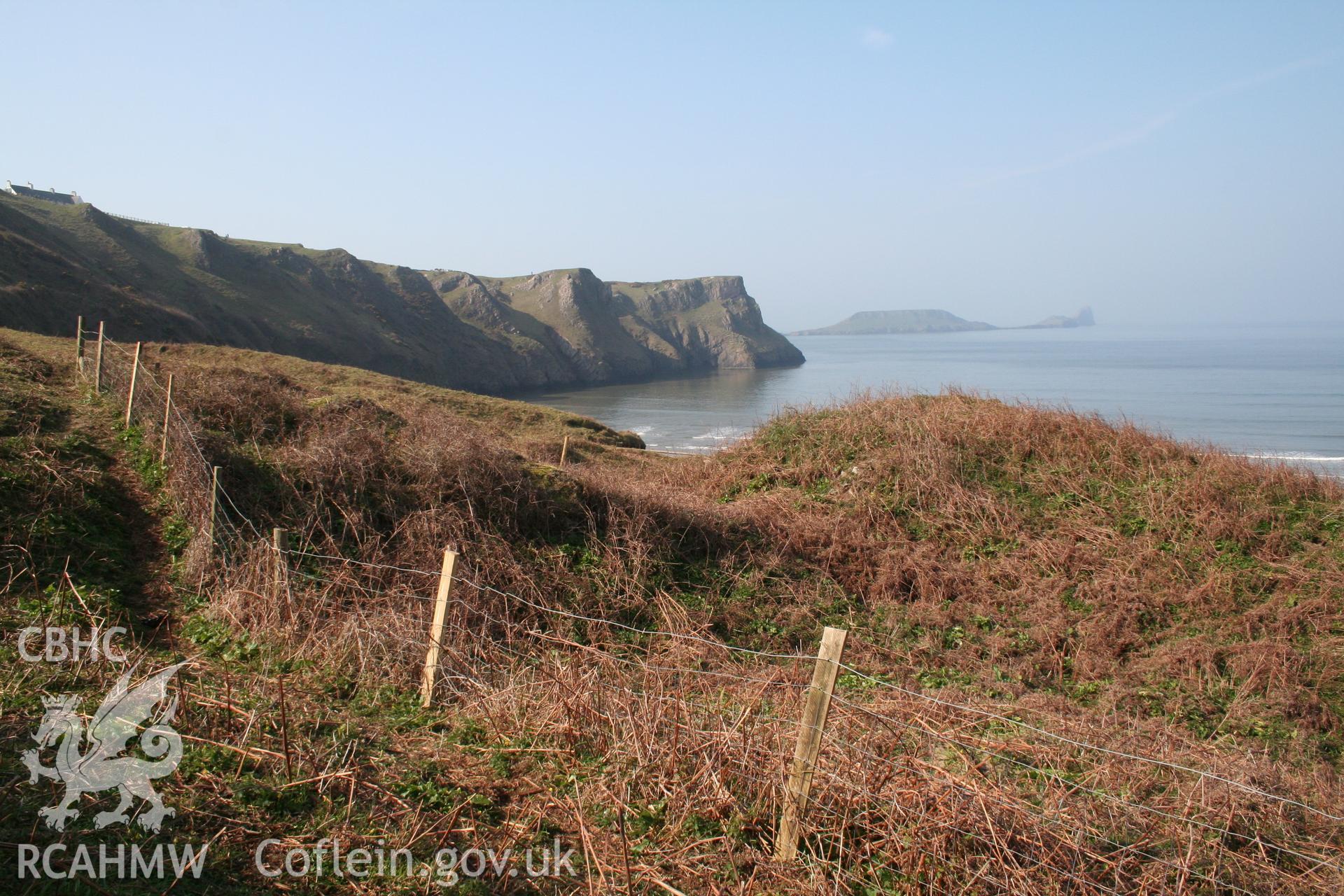 Old Church, Rhossili. Fenced-in remains of Rhossili old church, view to south-west.