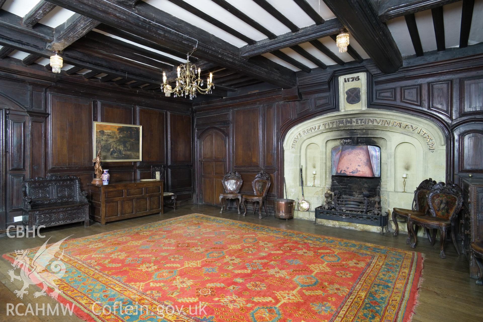 Interior, panelled room looking northwest.