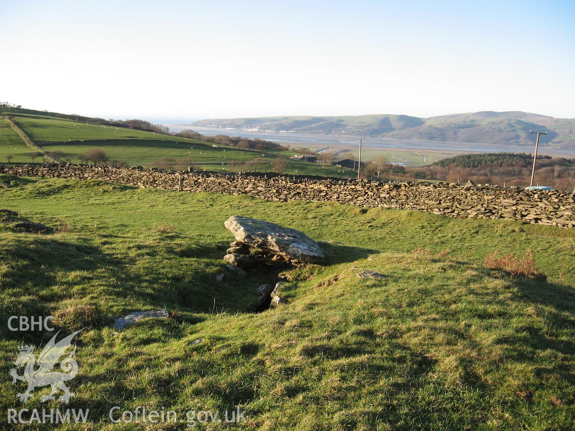 Bedd Taliesin: view of cairn and central cist from south-east