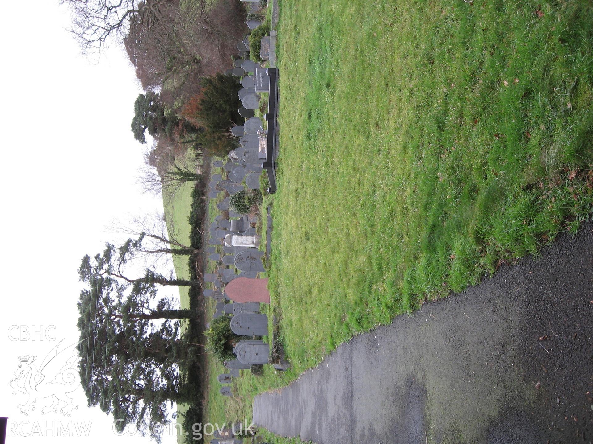 Capel Penllwyn, site of cist burial. General view of cemetery from south.