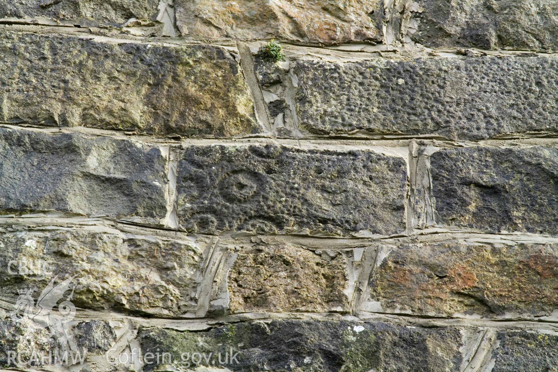 Detail of carved stone on belfrey.