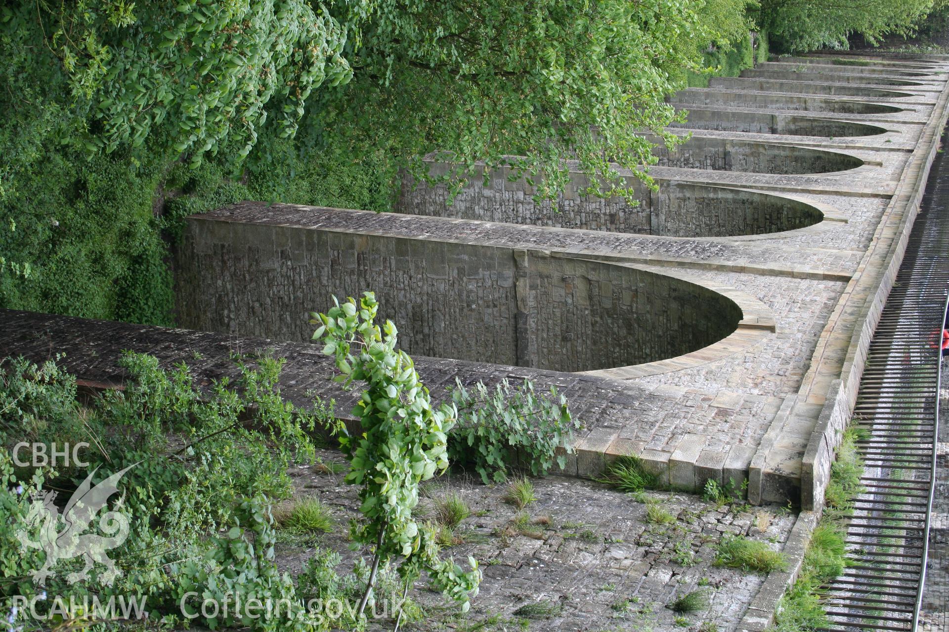 The stone spans and supporting piers of the Chirk Aqueduct, western elevation, viewed from the south