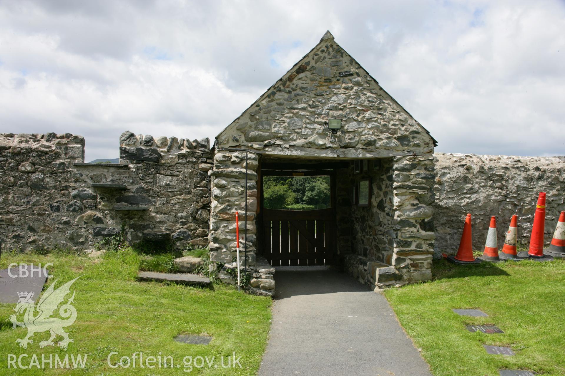 View of porch (entrance to grave yard) from east.