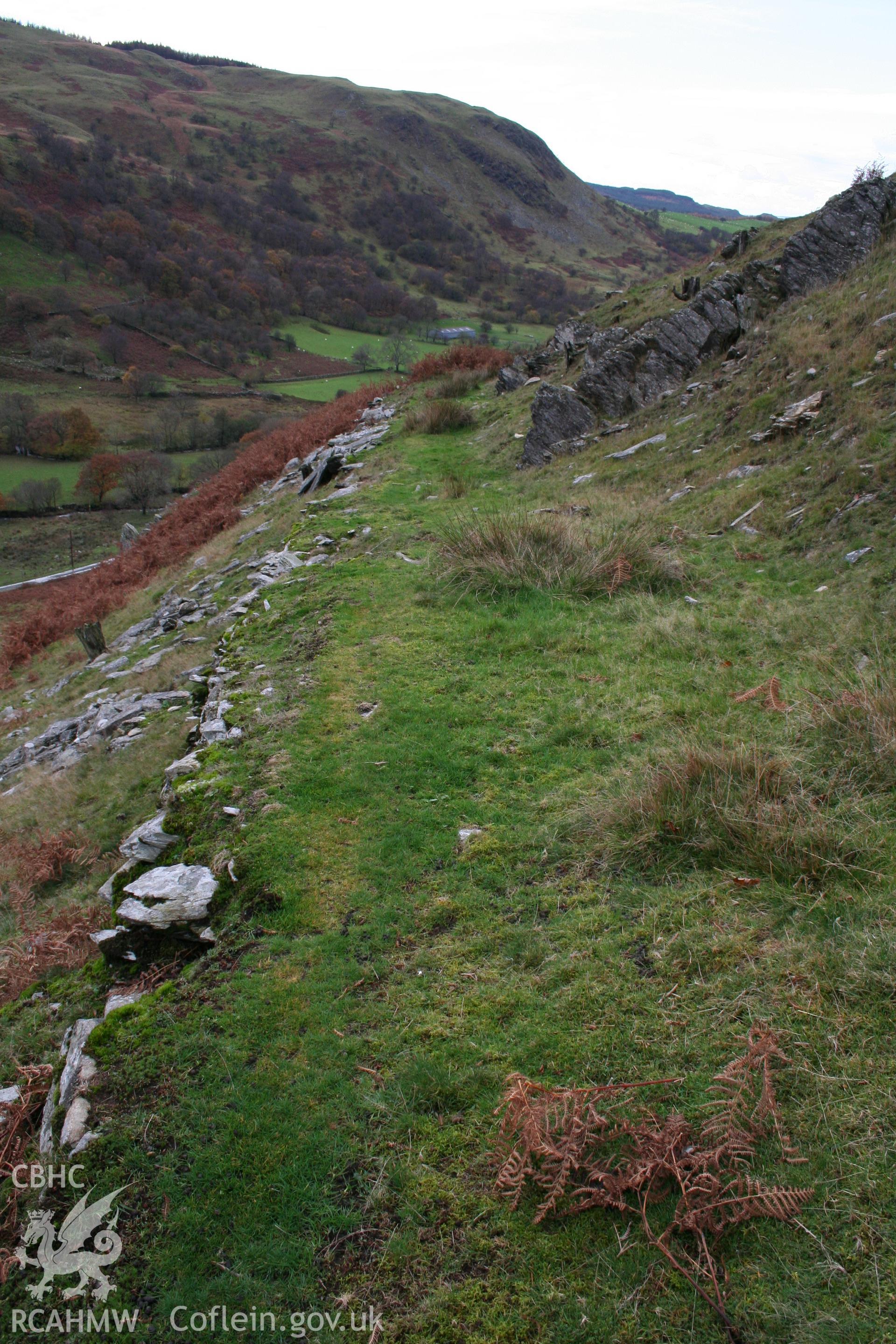 Looking along the terraced trackway from the north-east