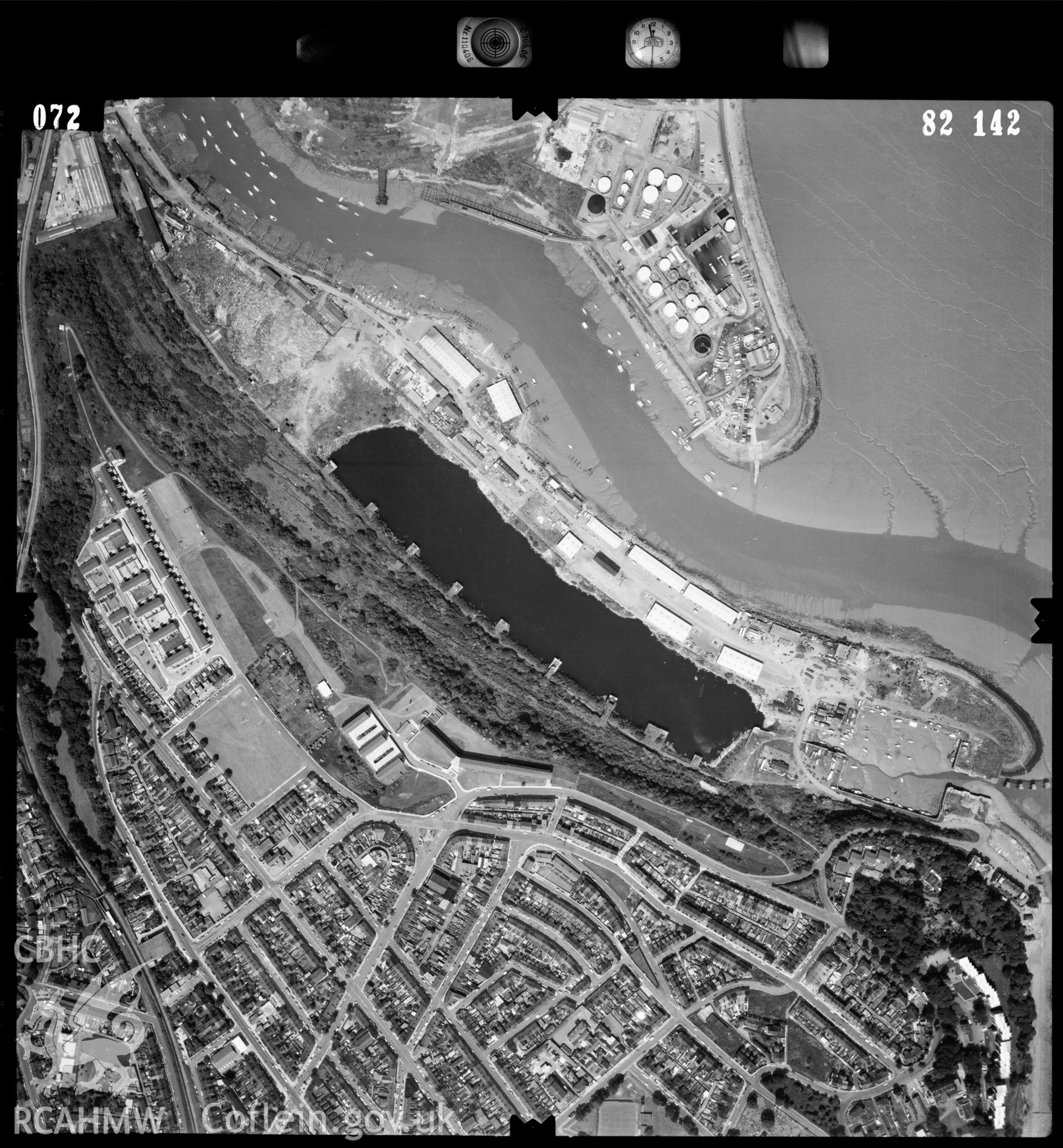 Digitized copy of an aerial photograph showing the Penarth area, taken by Ordnance Survey, 1982.