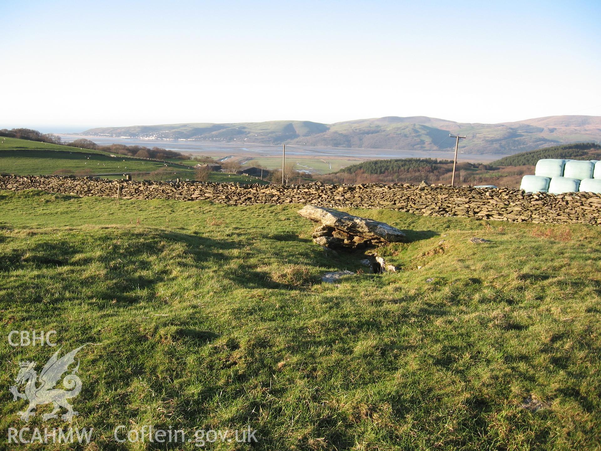 Bedd Taliesin: view of cairn and central cist from south-east