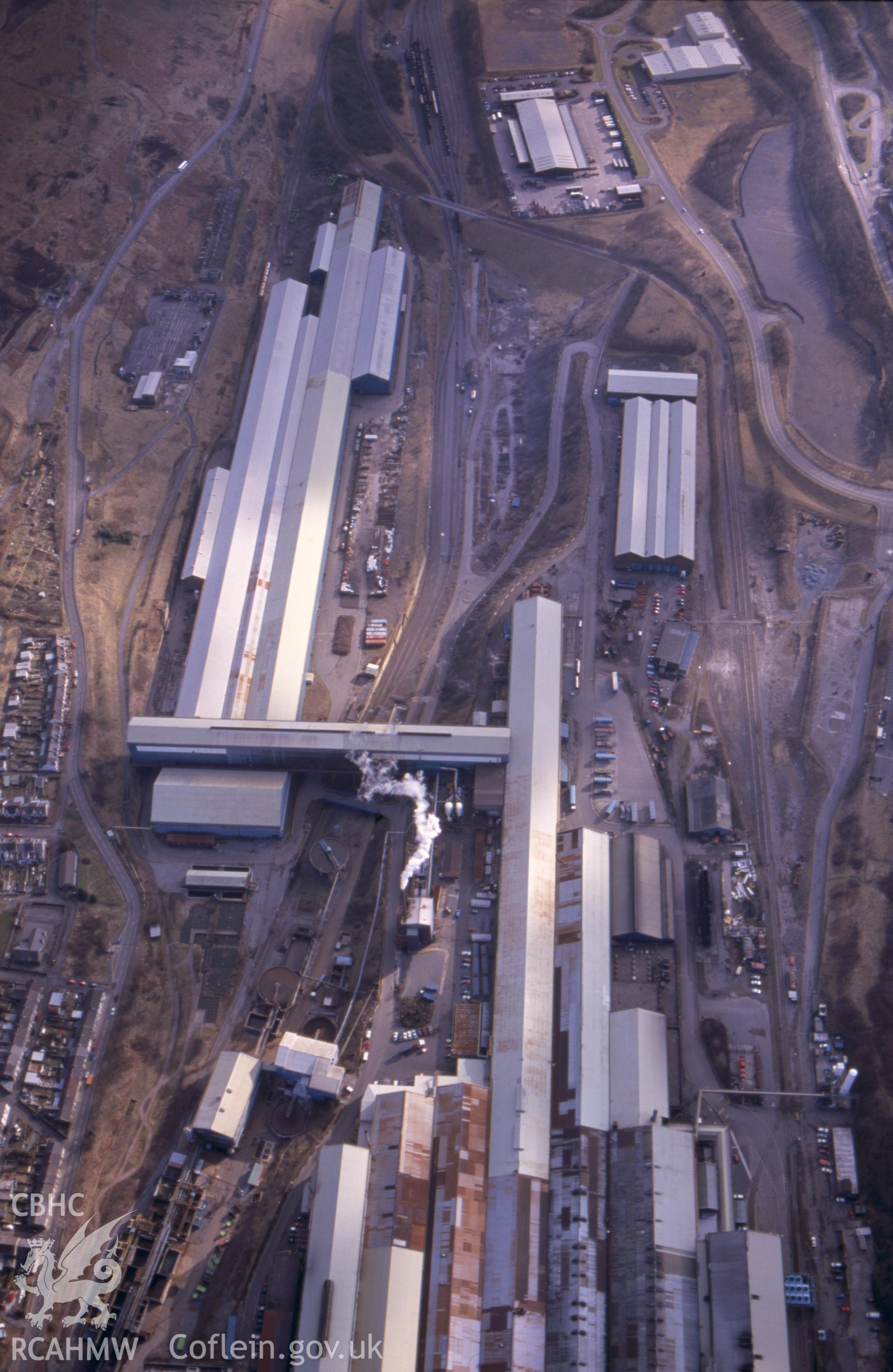 Slide of RCAHMW colour oblique aerial photograph of Ebbw Vale Steelworks taken by T.G. Driver, 2001.