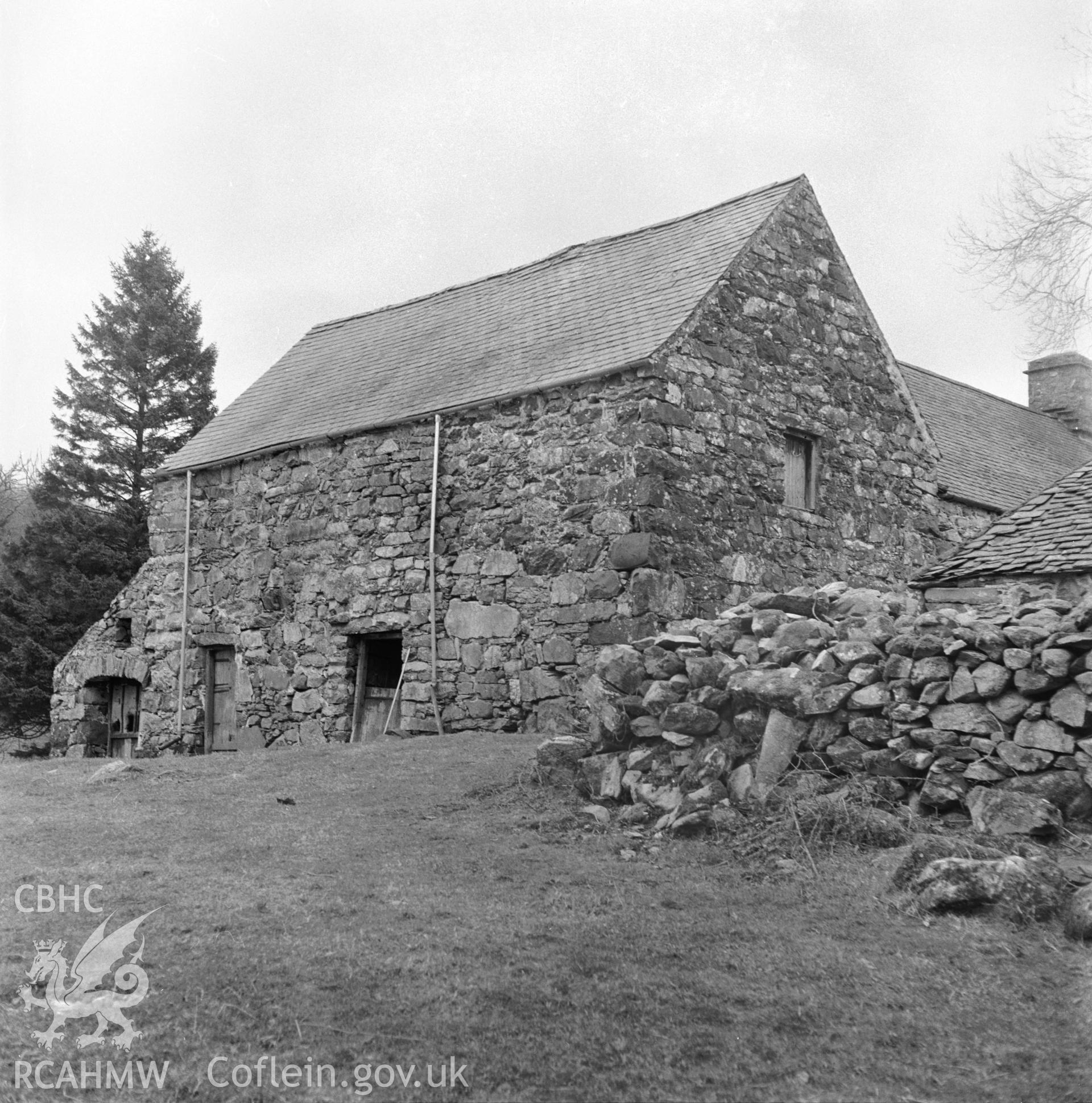 2 black and white prints showing Cae'r March, Llanfachreth, Merioneth. One negative held