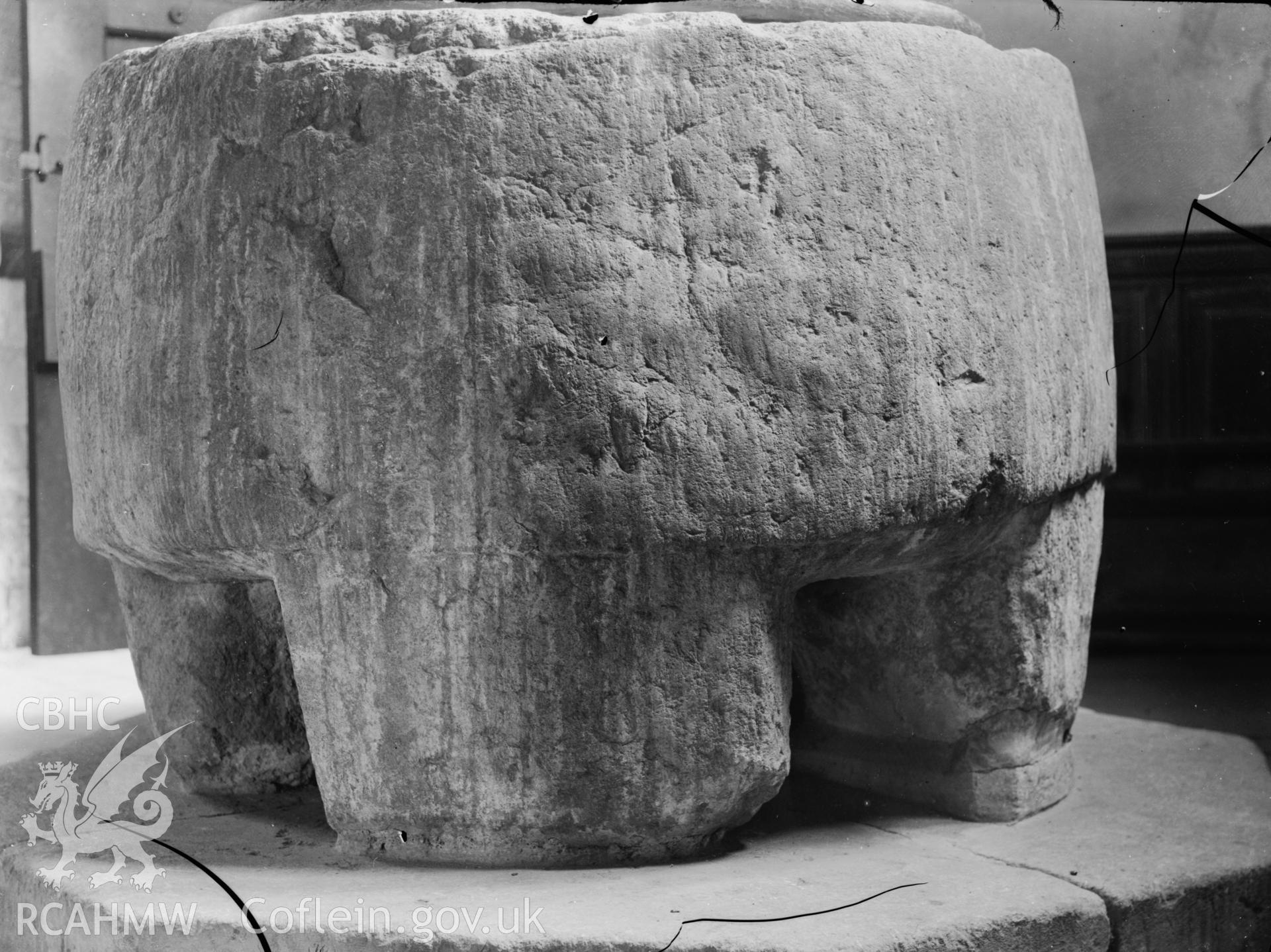 Black and white photo showing font at Old Radnor Church.