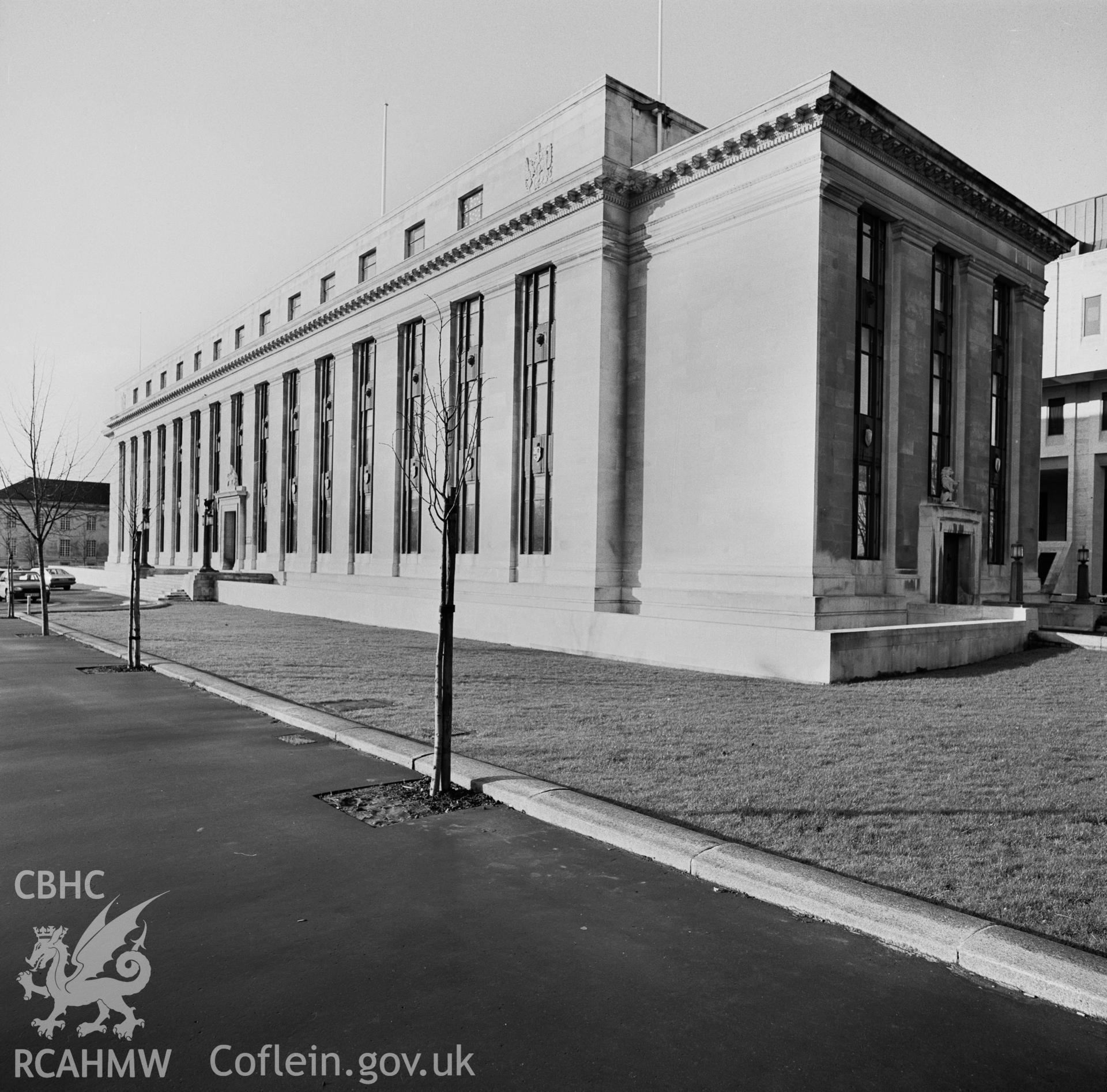 Photographic negative showing view of the Welsh Office building, Cathays Park, Cardiff; collated by the former Central Office of Information.