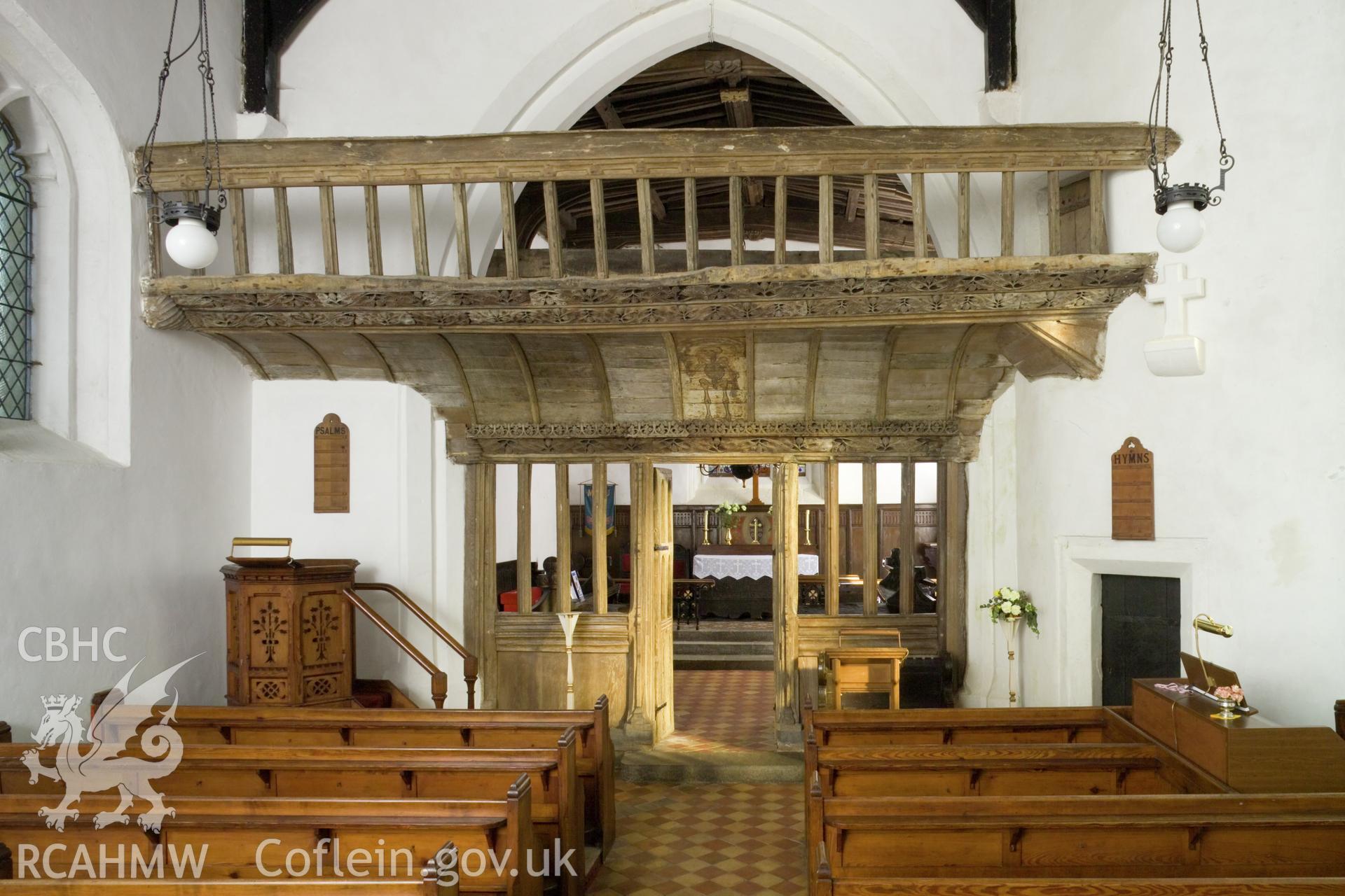 Interior, screen with Chancel illuminated.