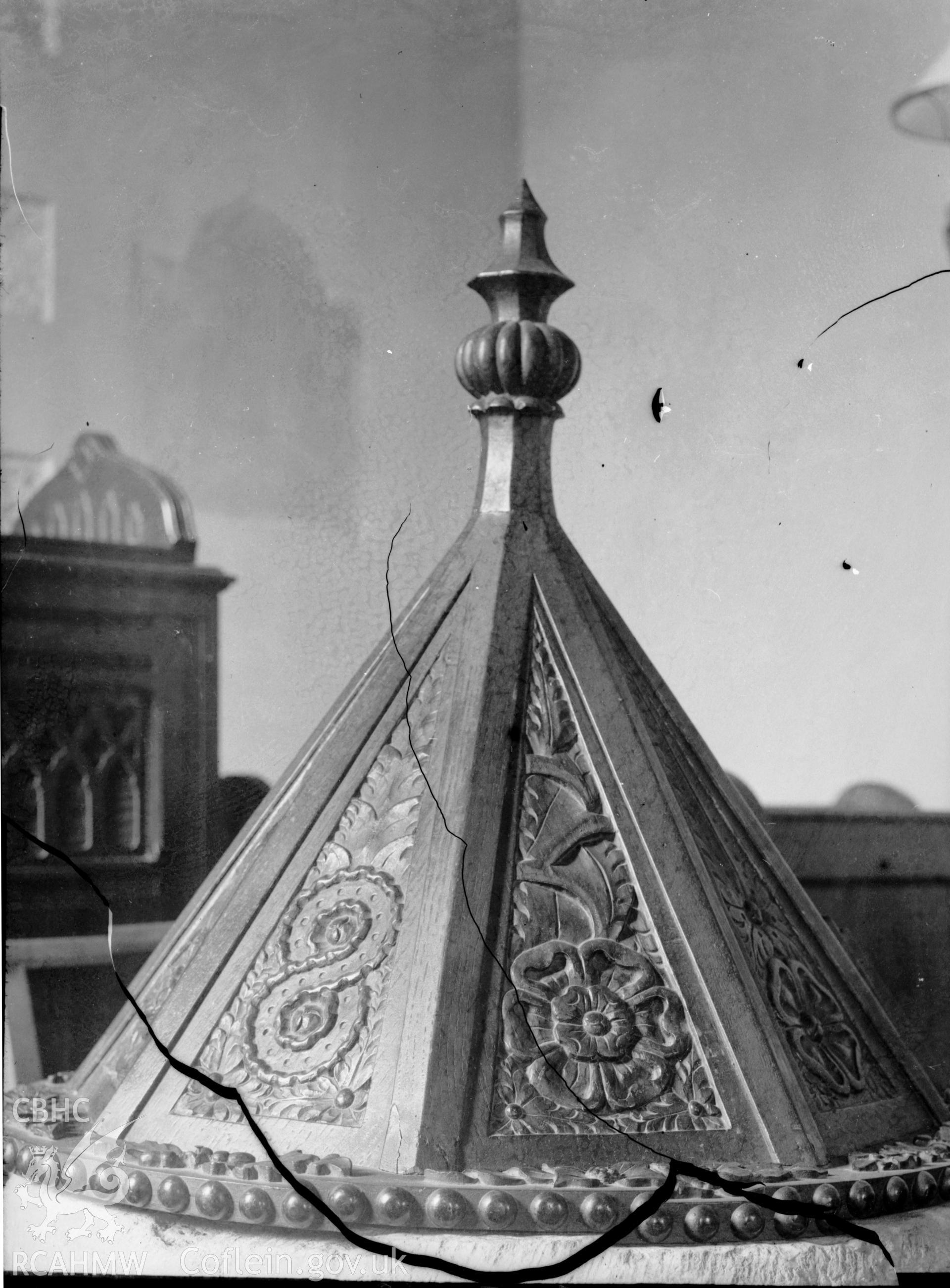 Black and white photo showing font cover at Gileston Church.