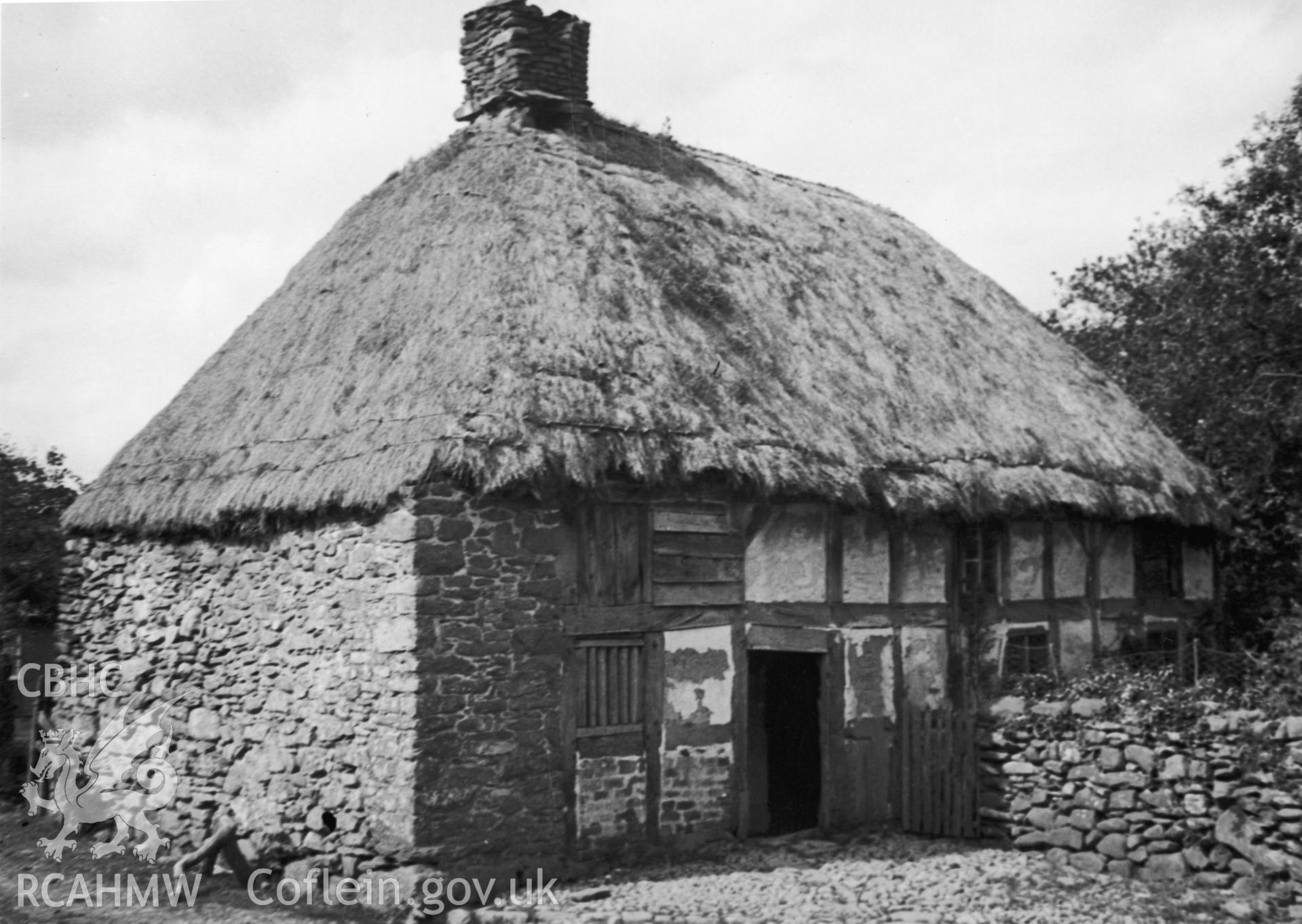 Exterior view of Abernodwydd Farmhouse taken by J.D.K. Lloyd, 1938.