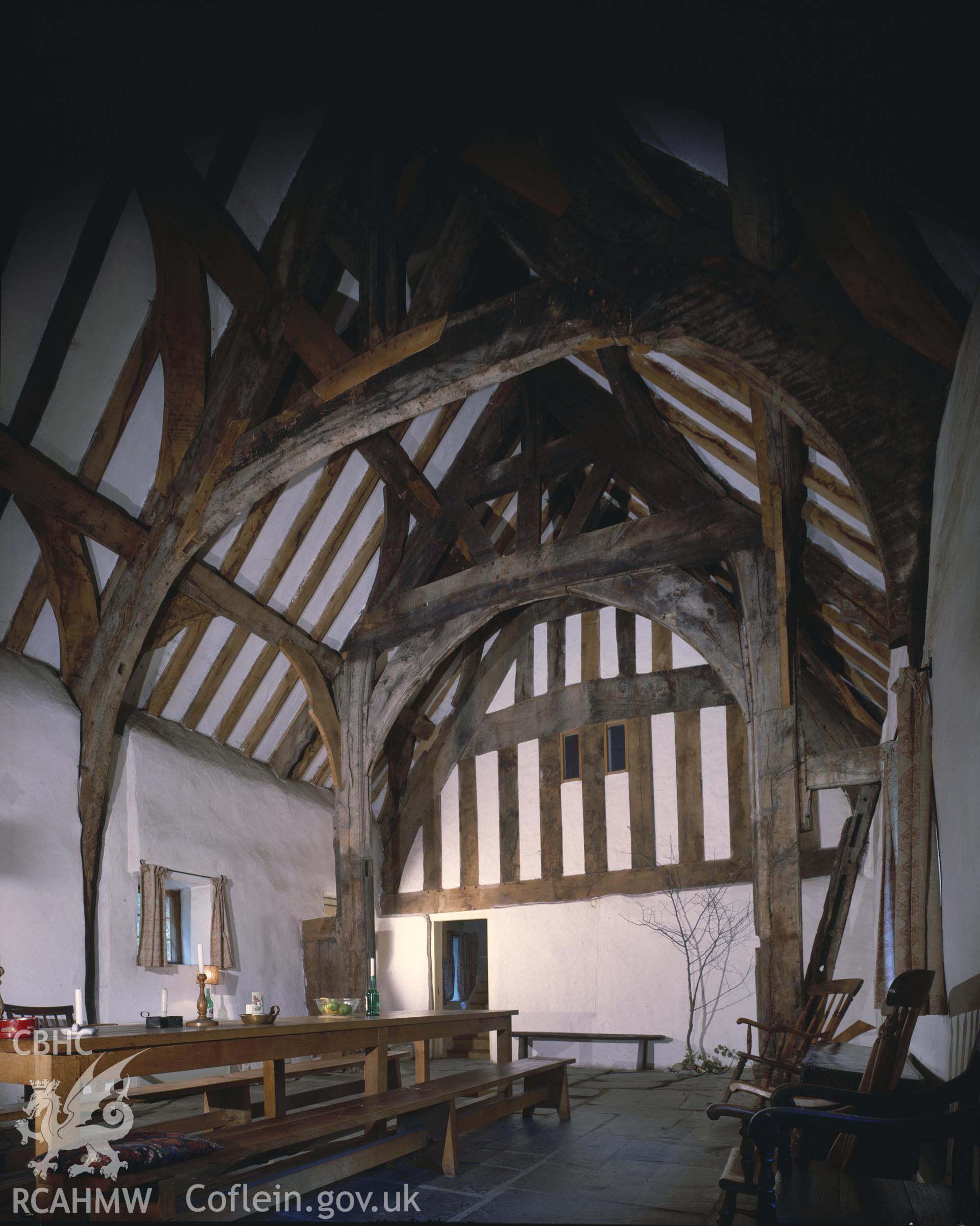 RCAHMW colour transparency showing an interior view of Plas Uchaf, taken by R.G. Nicol, undated.