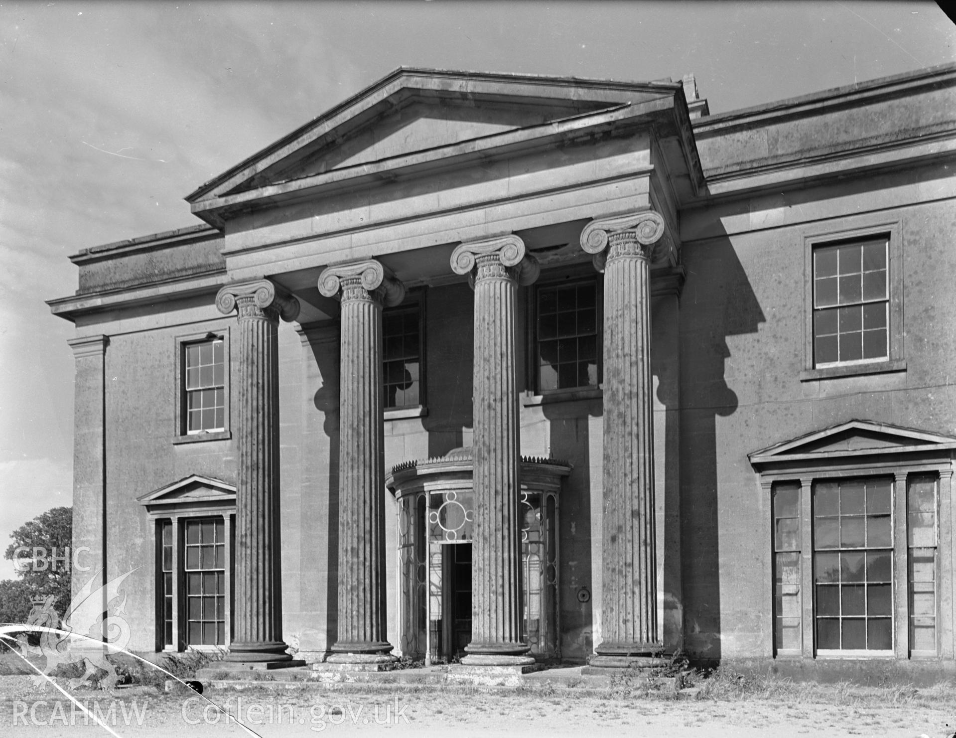 View of Clytha House showing portico in the south-west elevation.