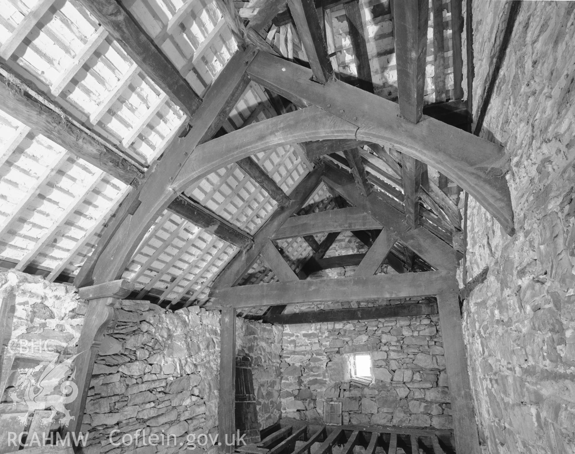 Interior view of the roof  trusses at Cae'r March.