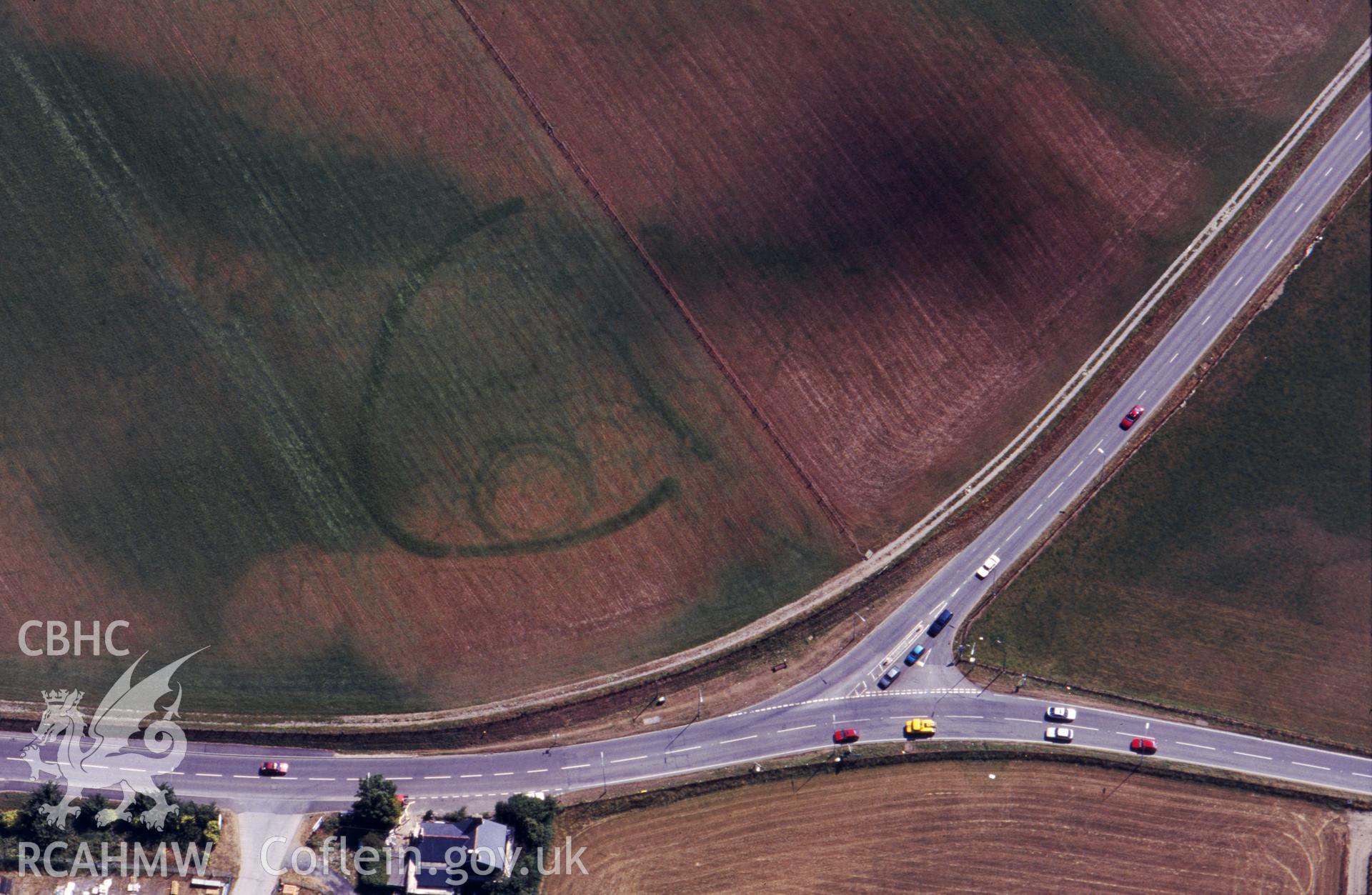 RCAHMW colour oblique aerial photograph of Bow Street taken on 09/08/1995 by C.R. Musson