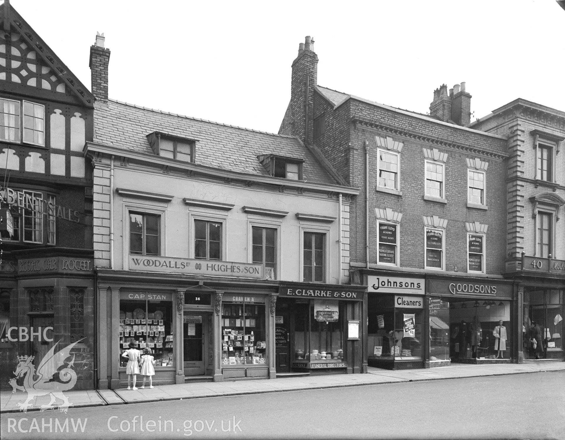 Black and white photograph showing 36-39 High Street, Wrexham.