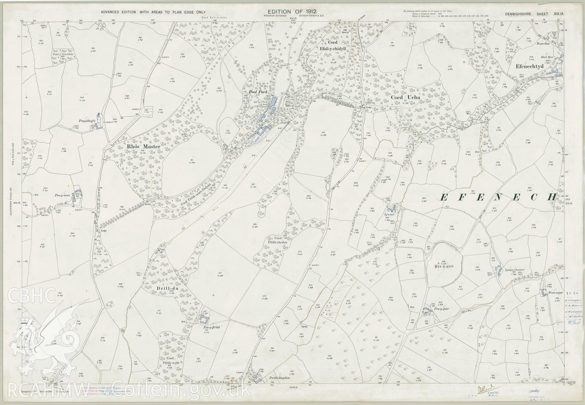 Digitized copy of Ordnance Survey 25 inch coloured map of the Pool park area, 1912 edtion.