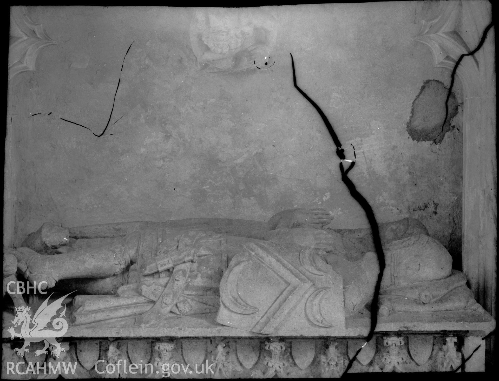 Black and white photo showing tomb in St Athan's Church.