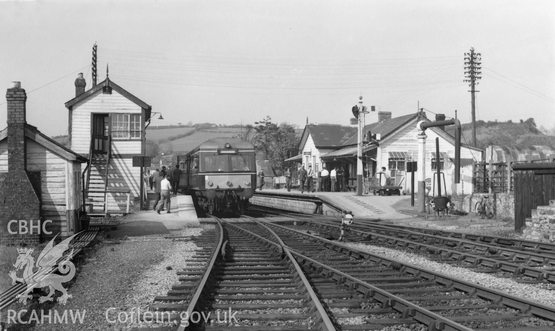 Black and white photograph by D.W. Winkworth showing view of Pencader Railway Station. From Rokeby Album III, no 21b