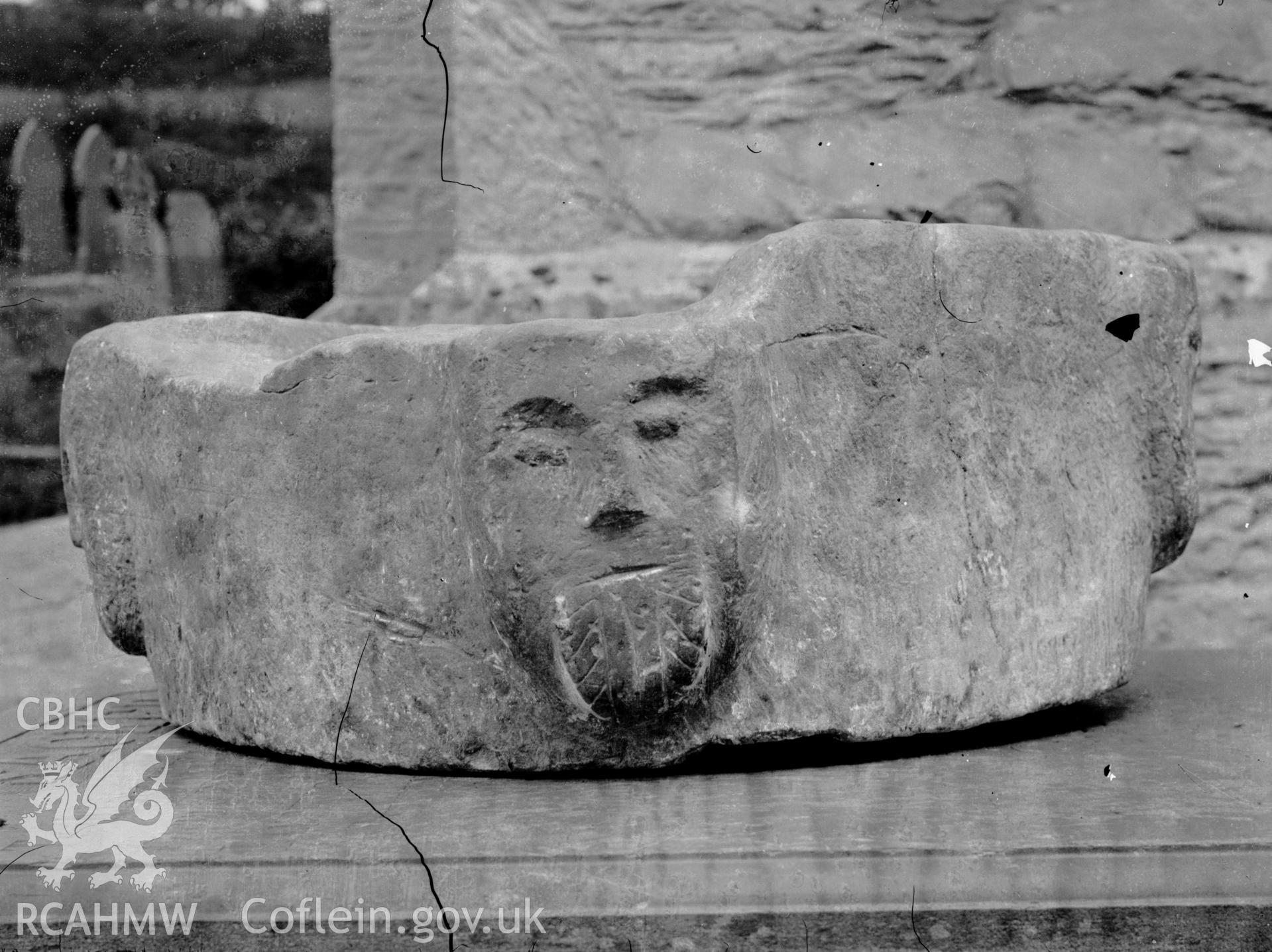 Black and white photo showing the font at Silian Church.