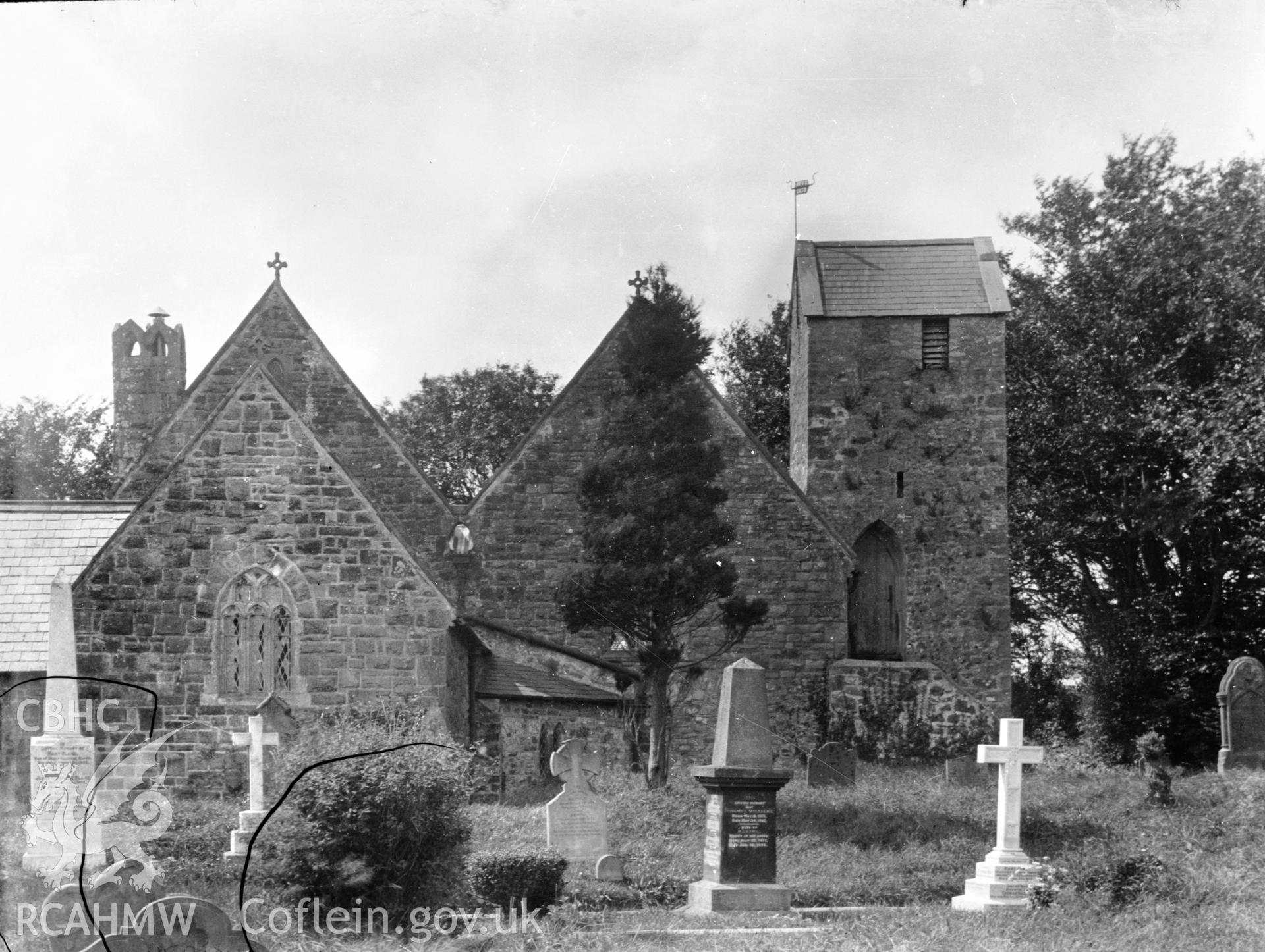 Black and white photo showing Uzmaston Church.