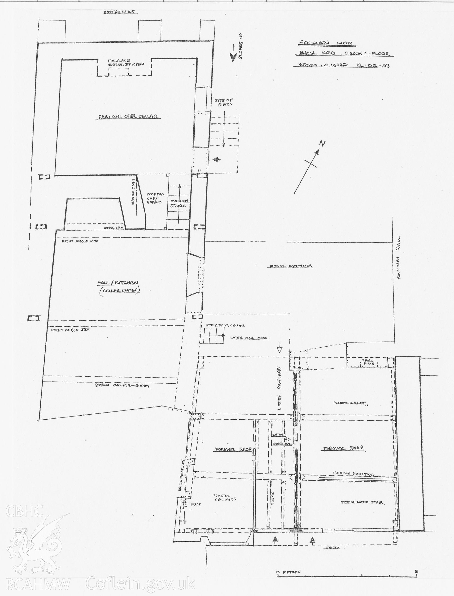 Golden Lion, Back Row, Denbigh;  copy of a measured ground floor plan produced by Geoff Ward, February 2003.