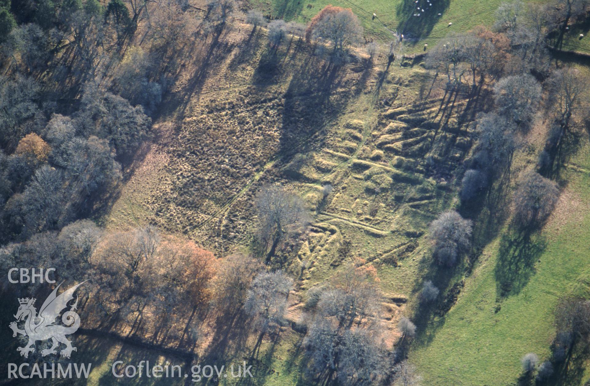 Slide of RCAHMW colour oblique aerial photograph of Castell Collen, taken by T.G. Driver, 2003.