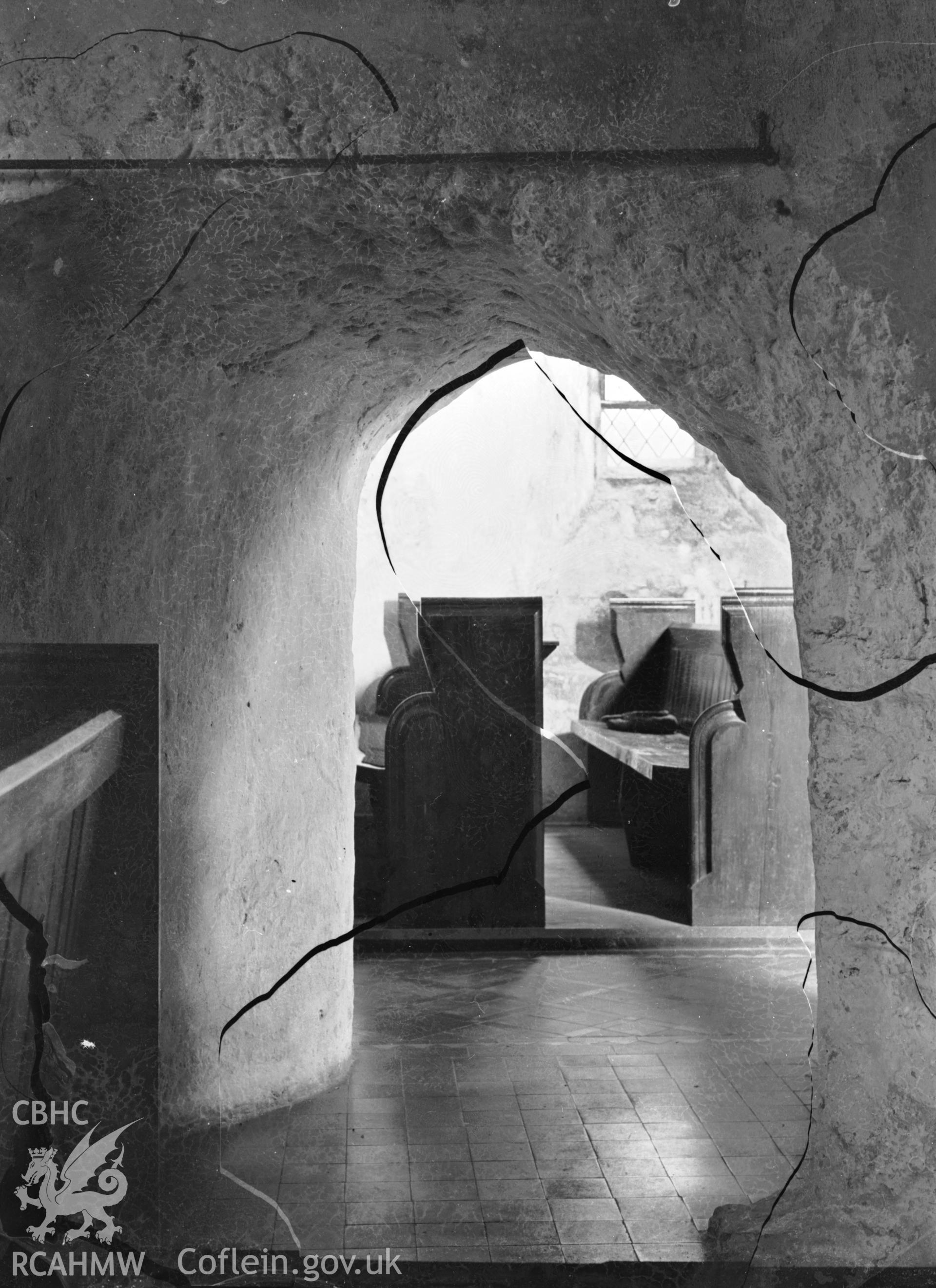 Black and white photo showing an interior view of St Florence's Church.