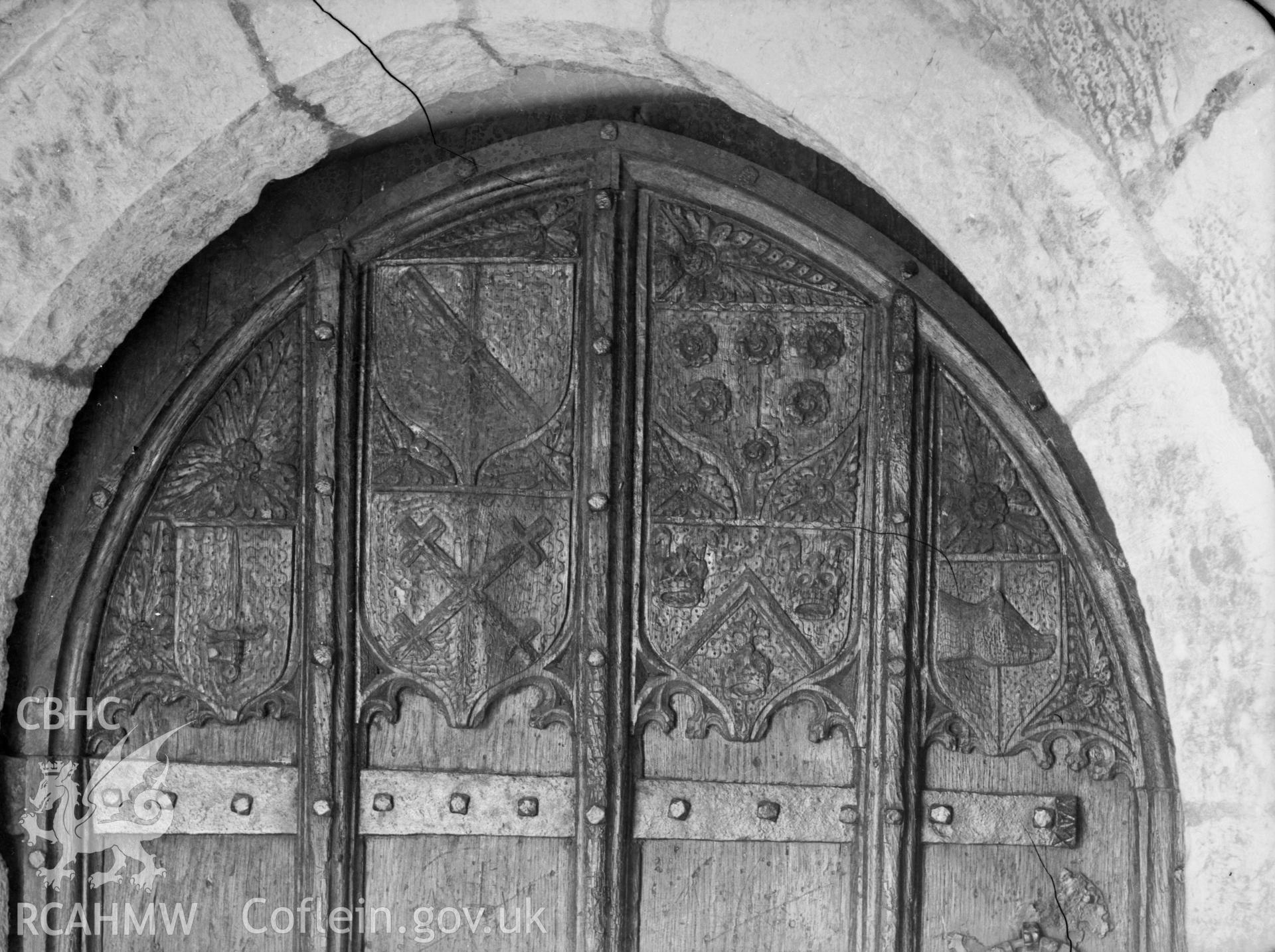 Black and white photo showing doorway at Gileston Church.