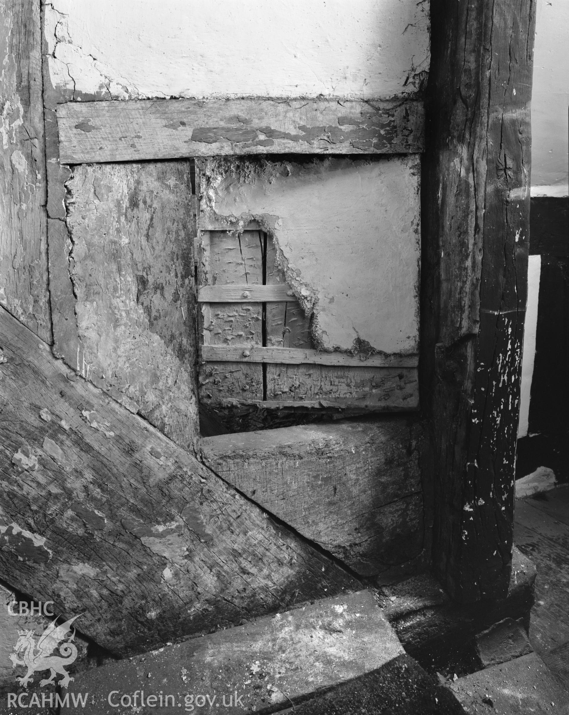 Interior view of Plas yn y Pentre showing the priest hole on the staircase.