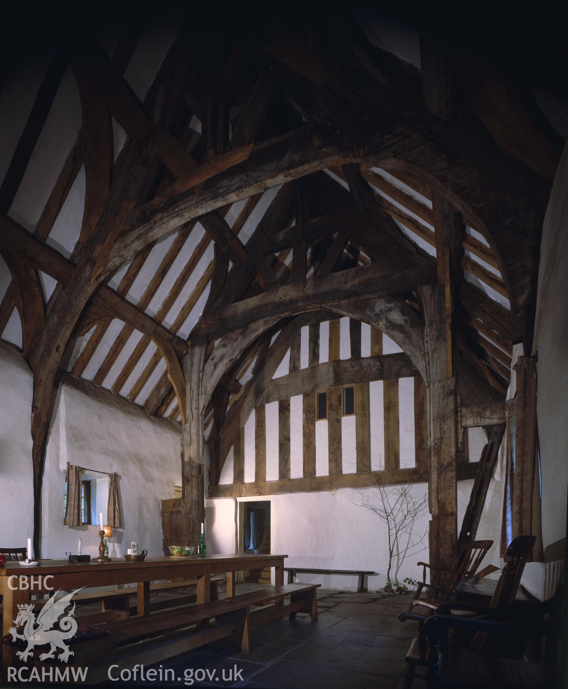 RCAHMW colour transparency showing an interior view of Plas Uchaf, taken by R.G. Nicol, undated.