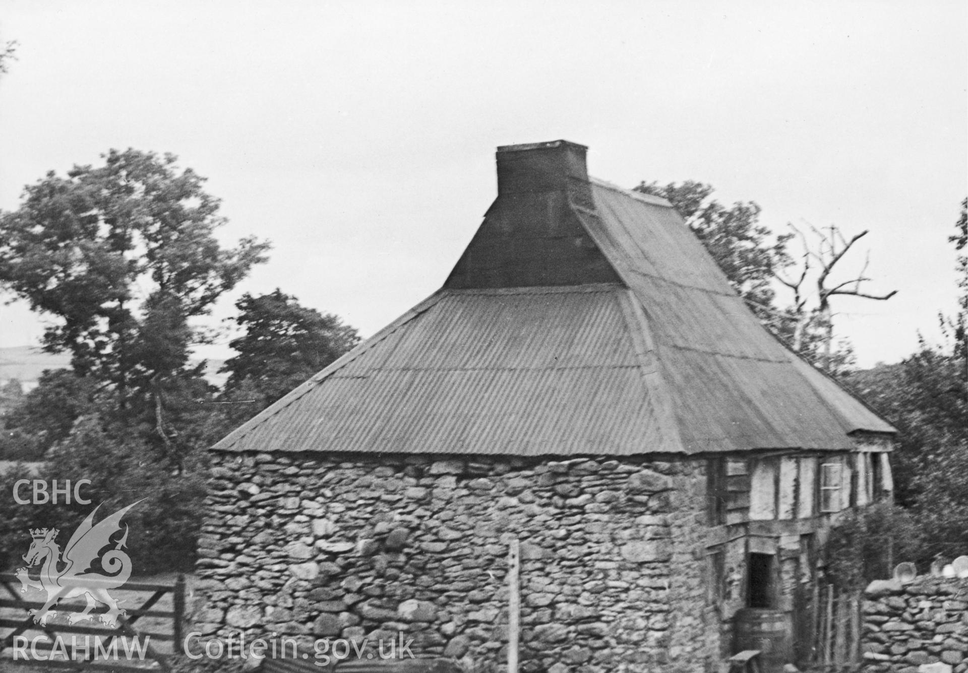 Exterior view of Abernodwydd Farmhouse taken by J.D.K. Lloyd, 1947.