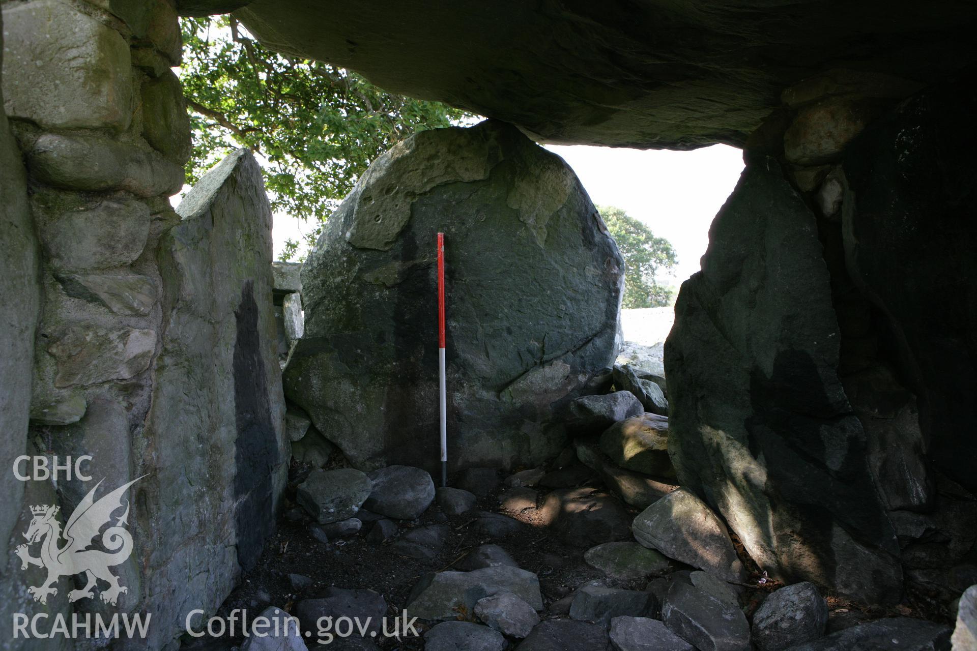 Interior of eastern tomb from east, with 1m scale