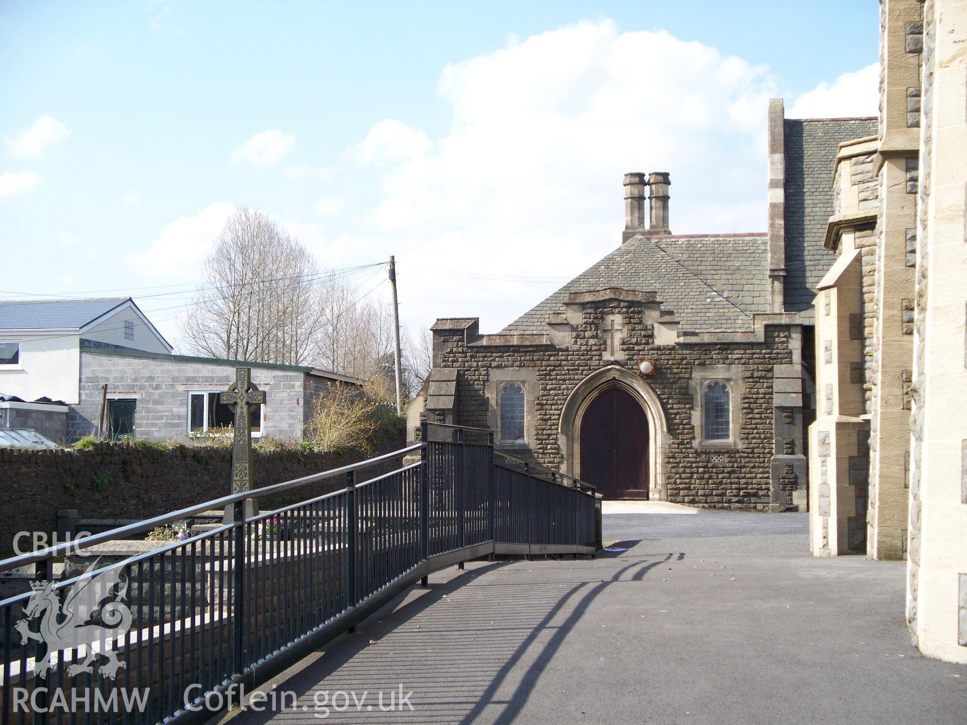 South-west entrance to church hall & Celtic Cross memorial garden.