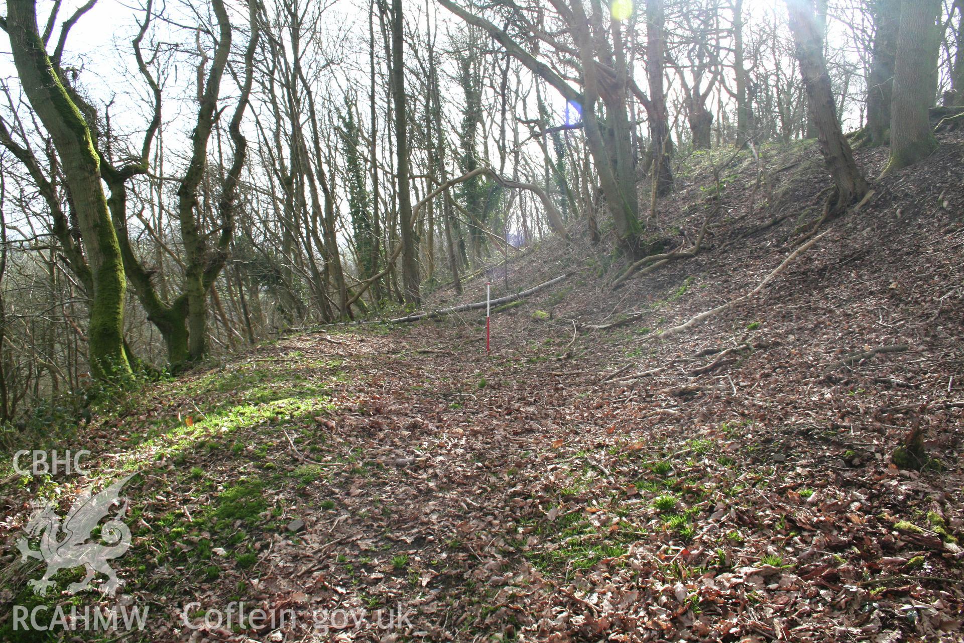 Gaer Fawr Hillfort. Northeast gateway approach, from the northwest.