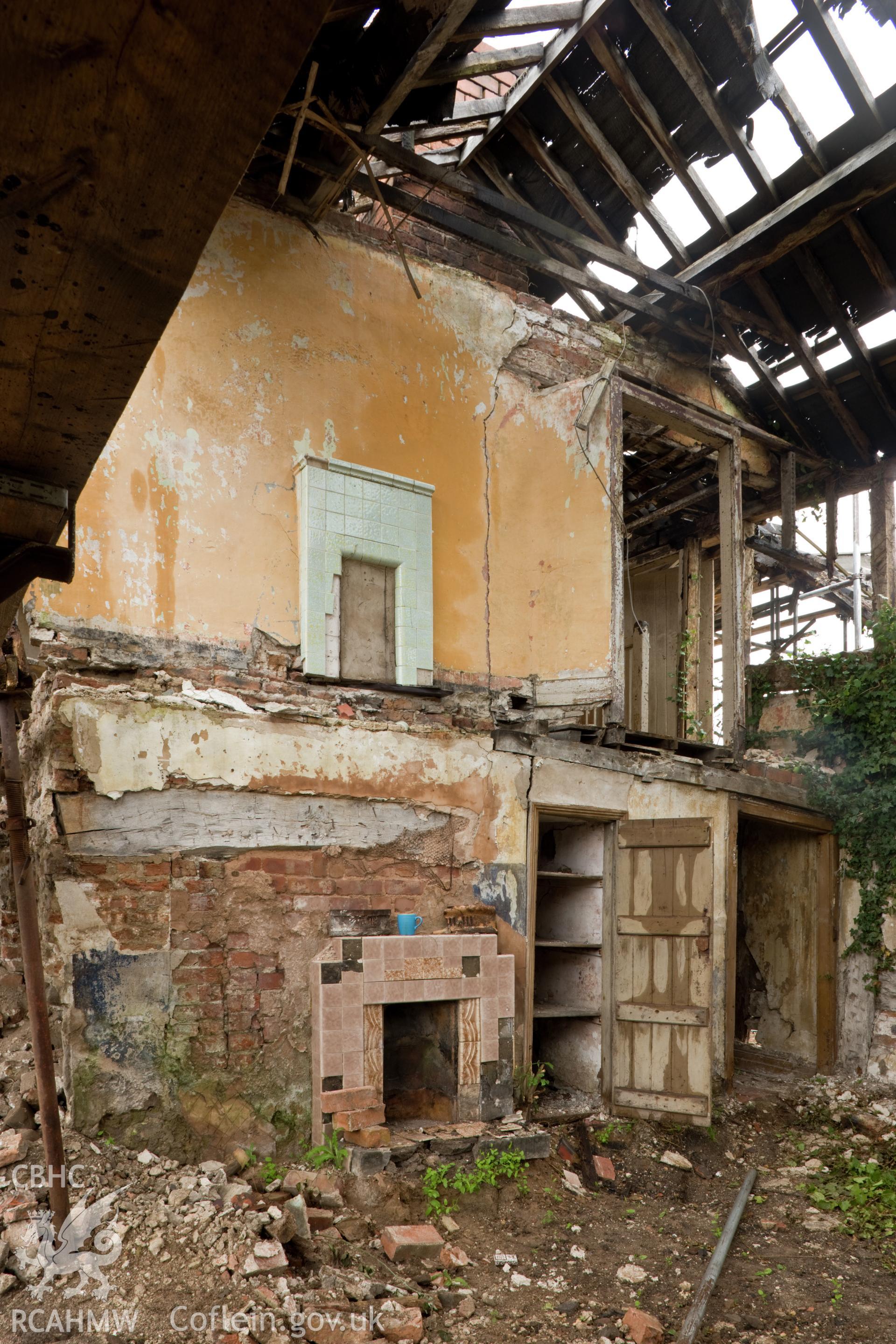 Interior ground and first floor elevation, of north facade of south bay.