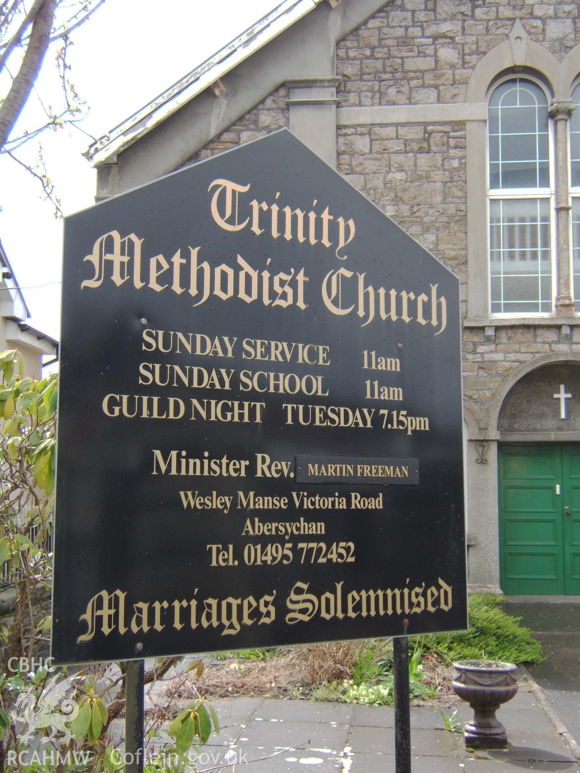 Order of services board on north front.