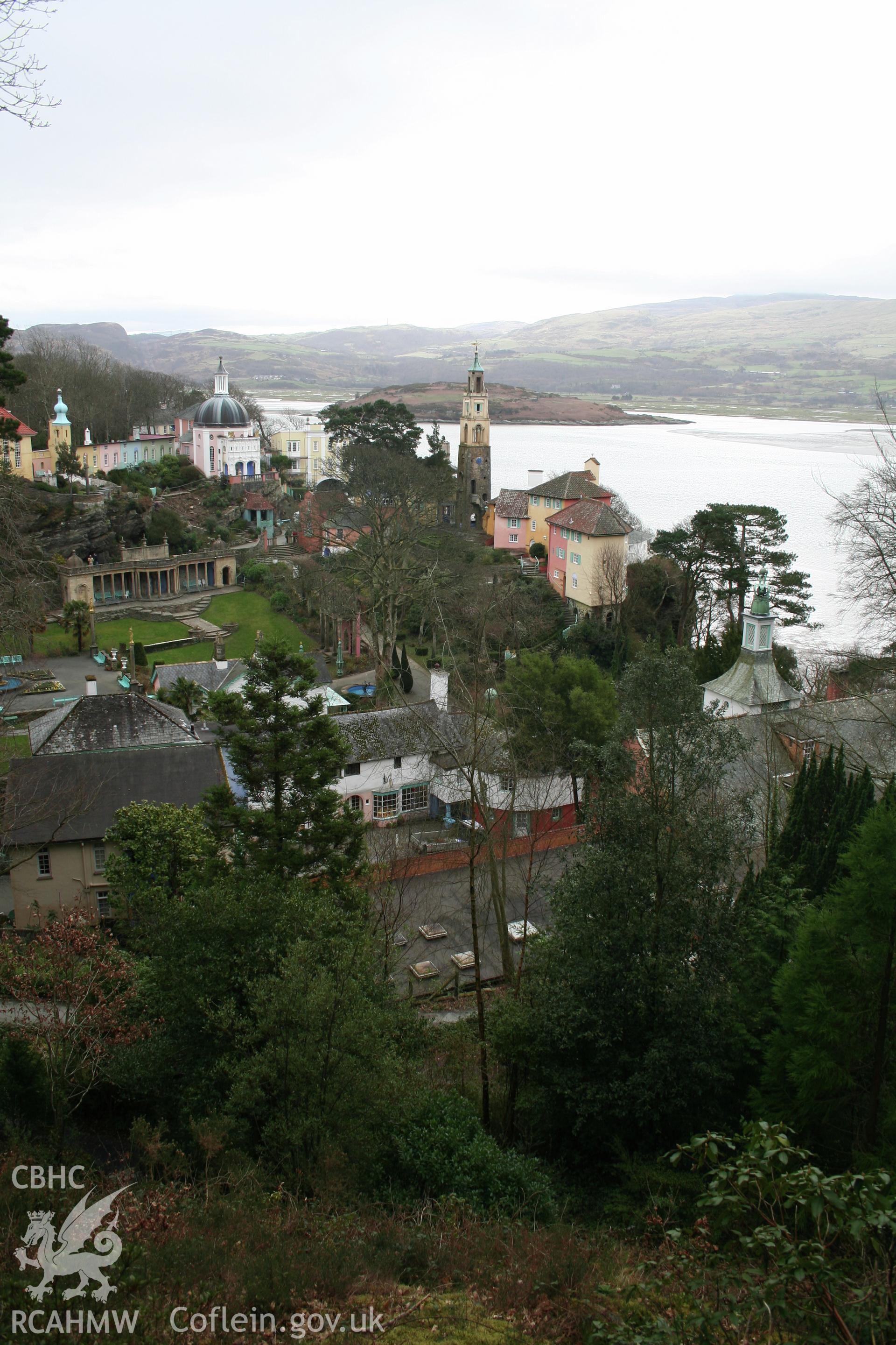 View from the castle looking east over Portmerion and Traeth Bach/Afon Dwyryd.