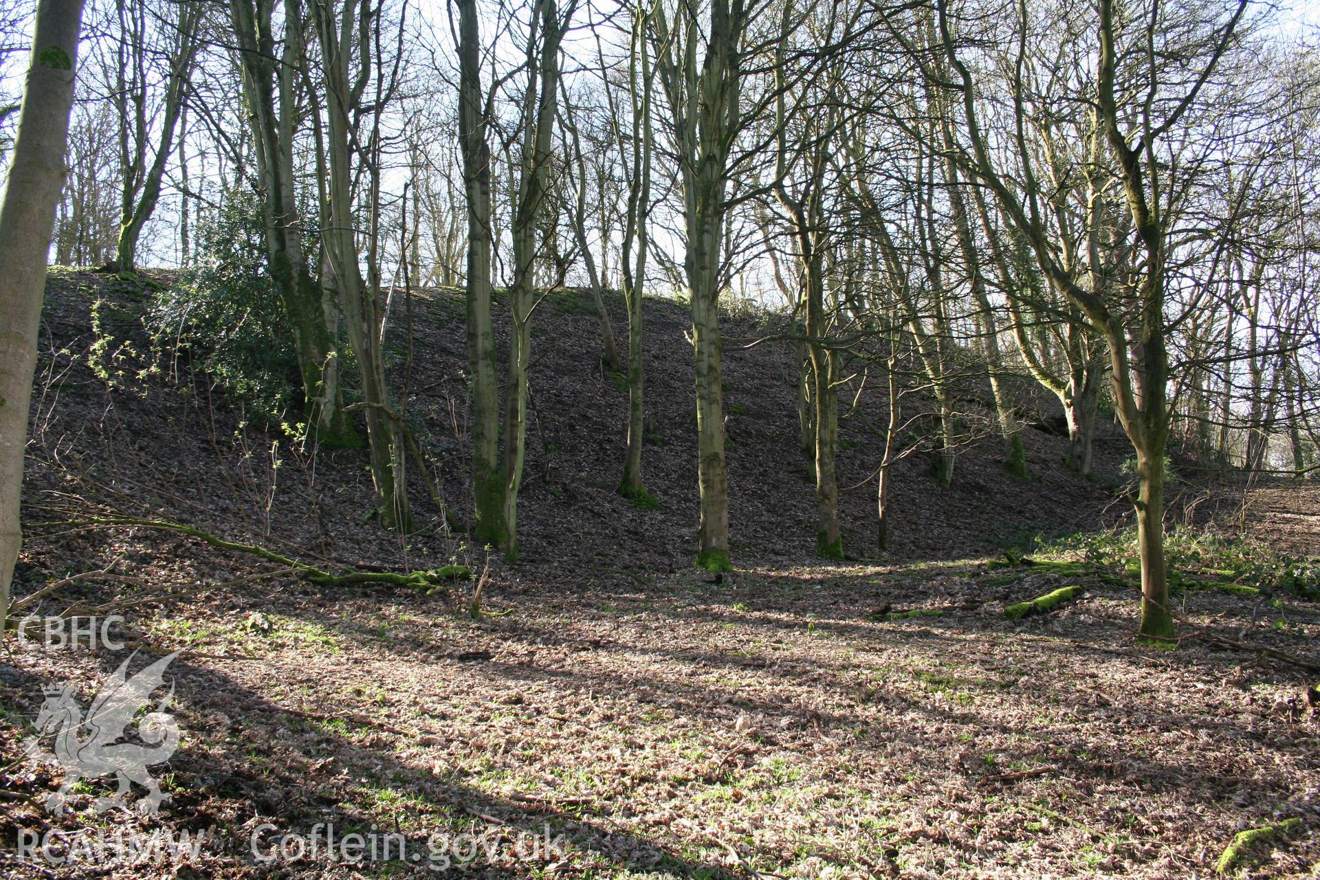 Gaer Fawr Hillfort.  Middle western rampart of the original summit fort, from the north.