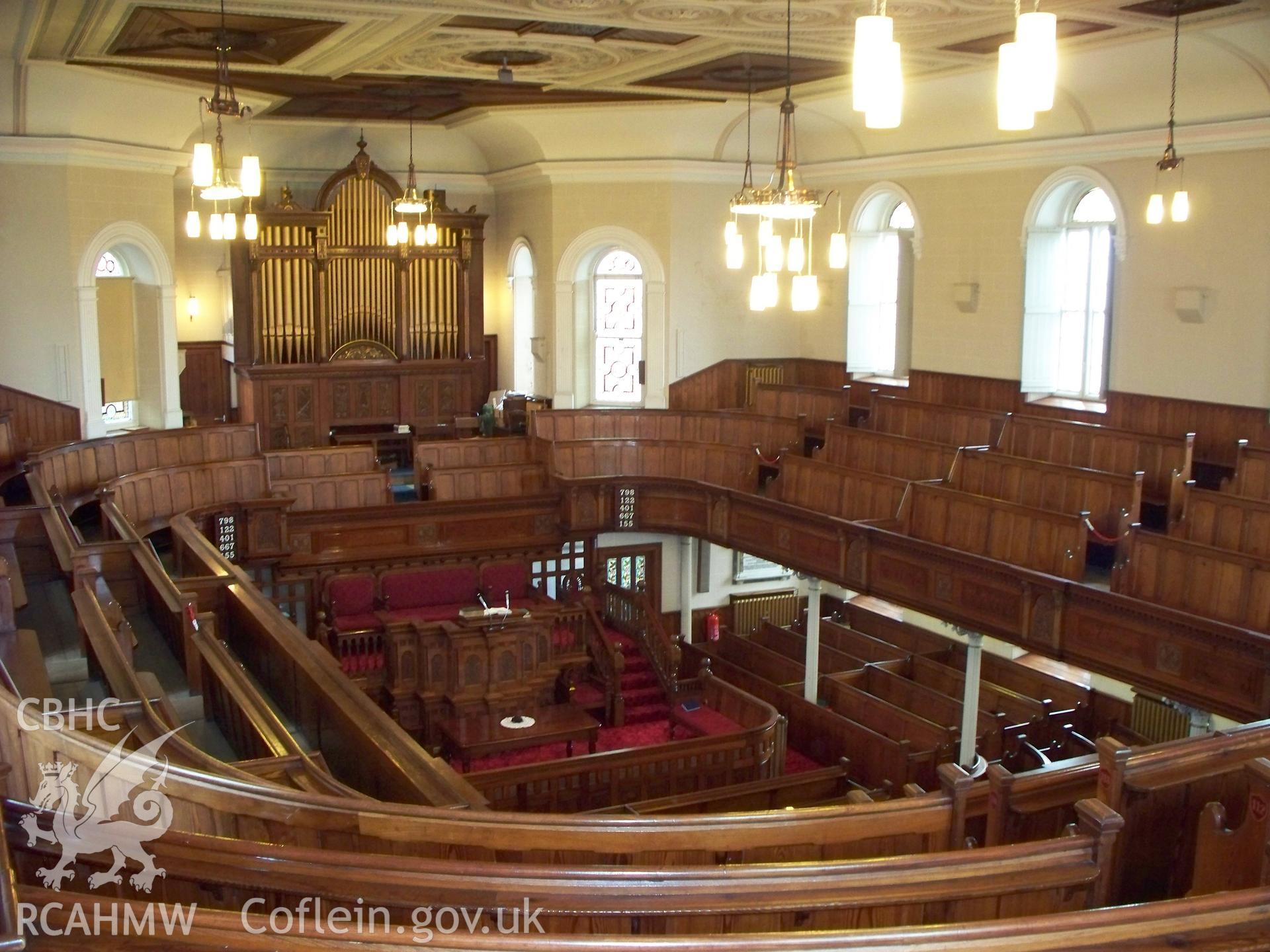 Interior looking south to pulpit & organ from rear ground floor.