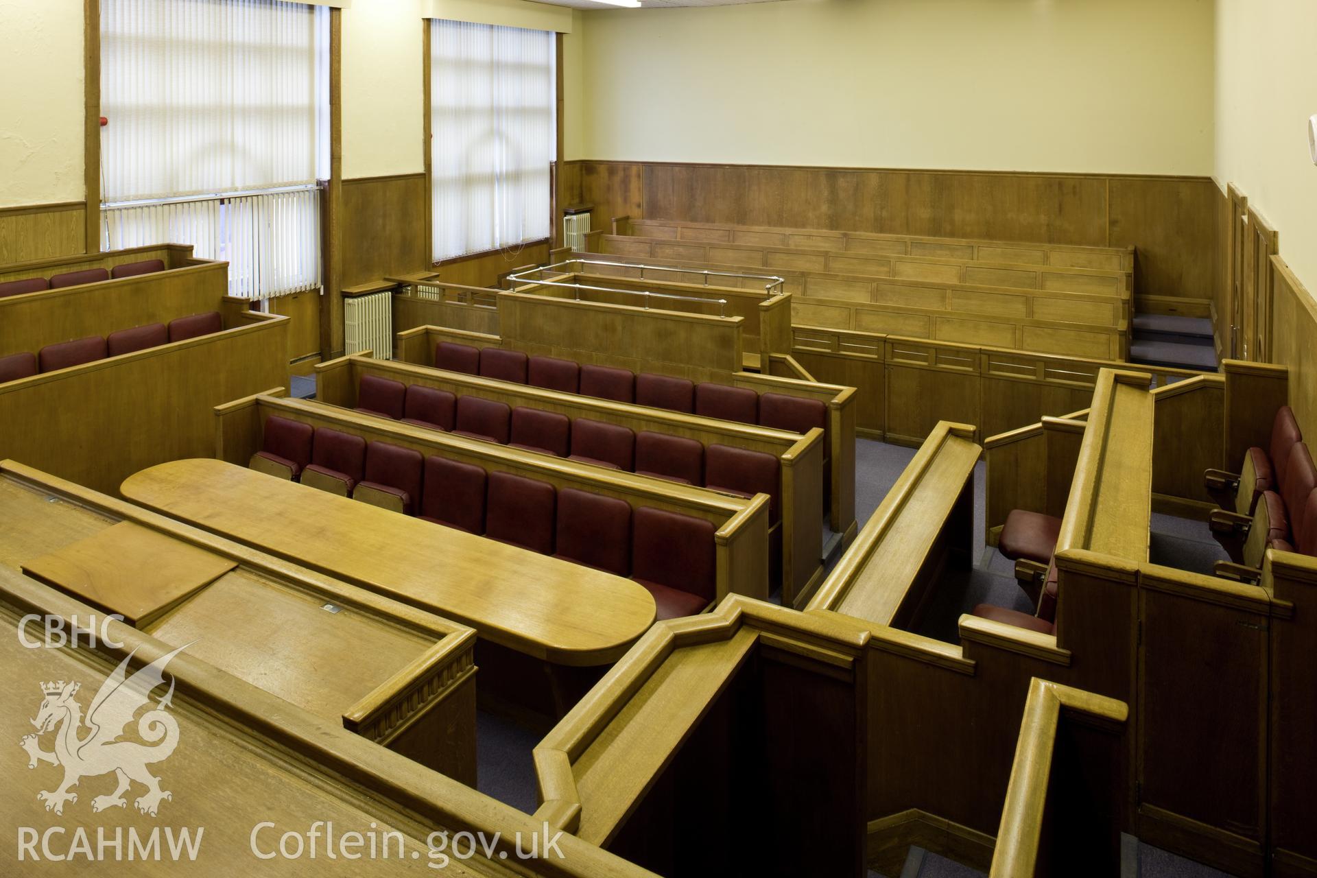 Interior of magistrates court looking west (with blinds).