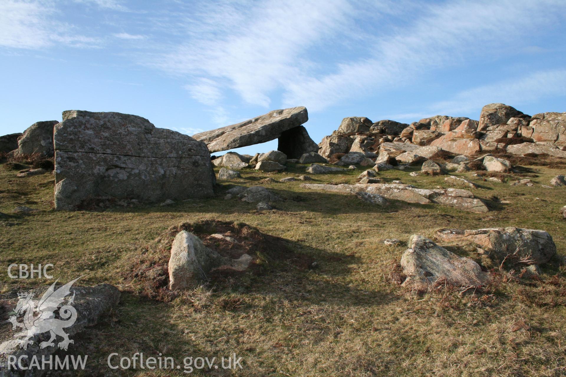 View of chamber from south-east with outcrops