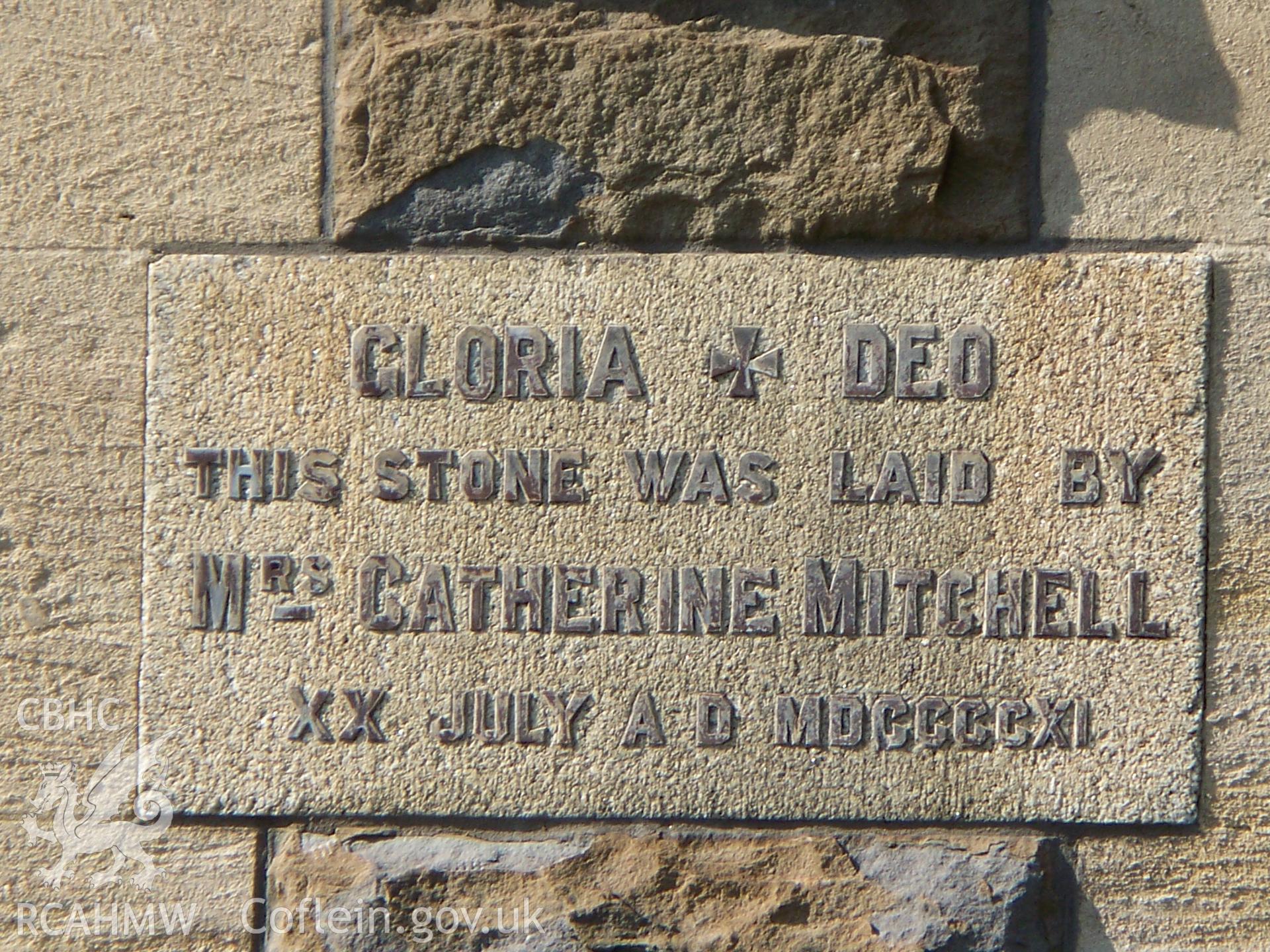 Foundation stone laid by Catherine Mitchell 20 July 1911.