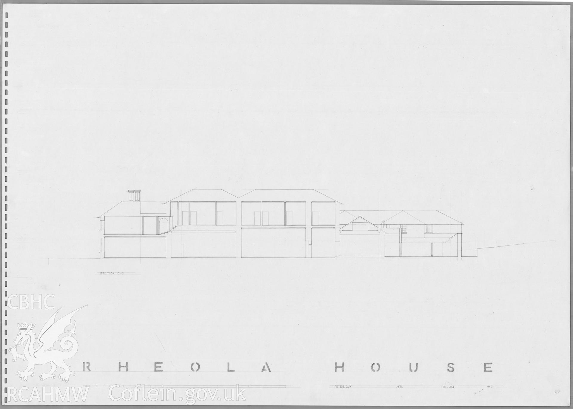 Measured section drawing of Rheola House, Resolven, produced by Peter Guy of the Welsh school of Architecture, dated 1976.