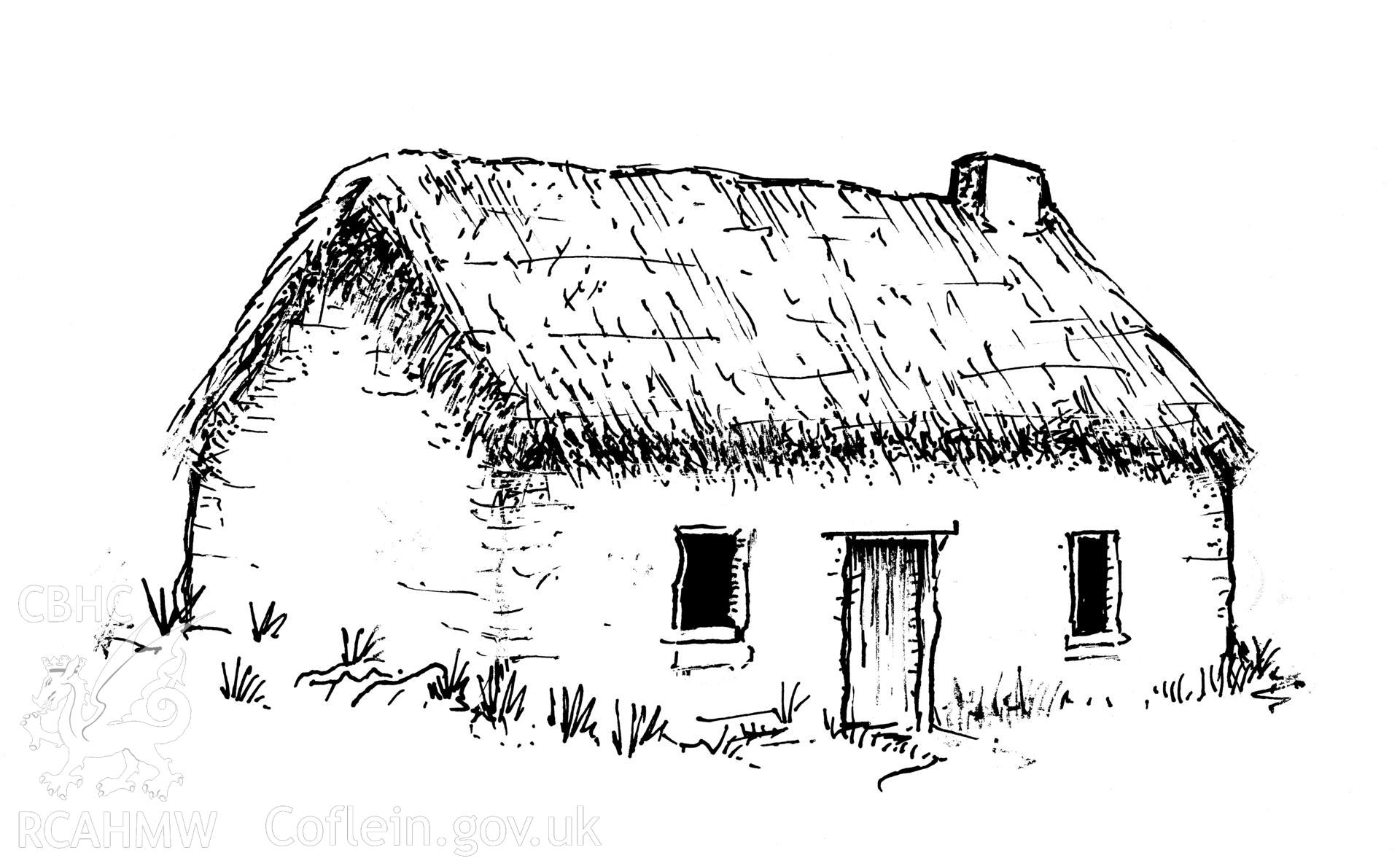 Reconstruction drawing of Caebislan-ganol, Dyffryn Arth, produced by RCAHMW, 2009.