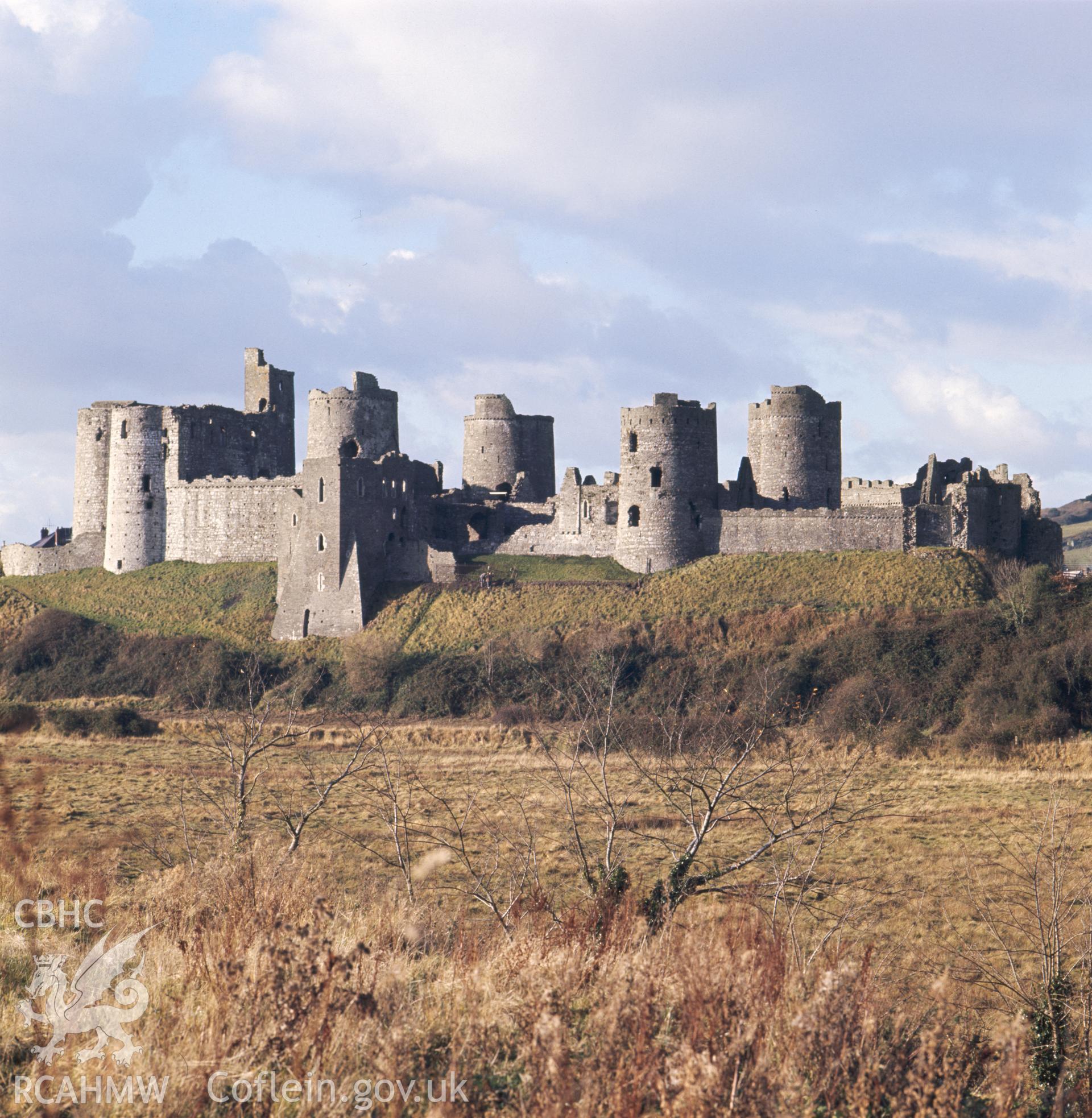 1 colour transparency showing view of Kidwelly castle; collated by the former Central Office of Information.