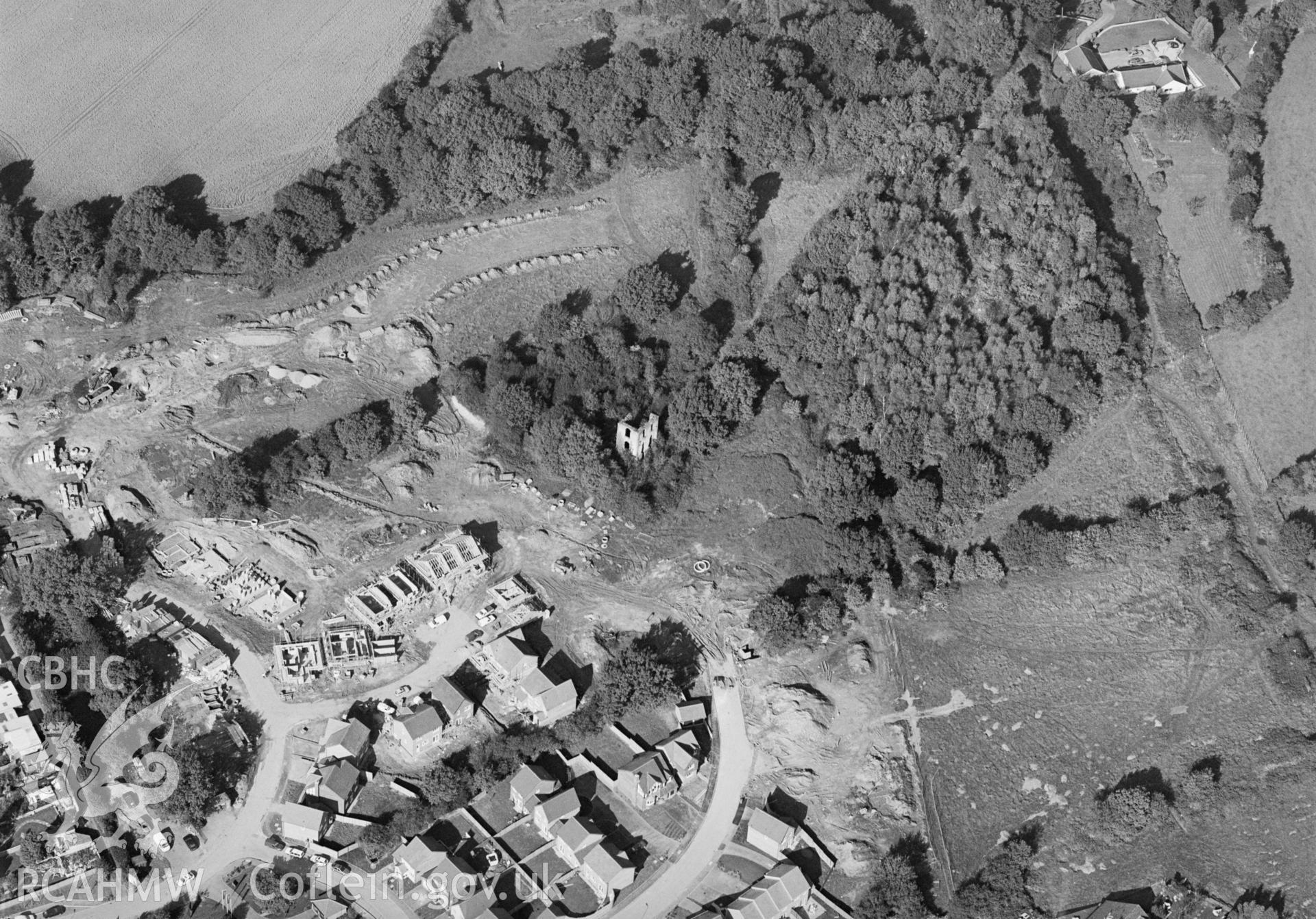 RCAHMW Black and white oblique aerial photograph of Bryngwyn Colliery, Bedwas, taken on 13/10/1999 by Toby Driver