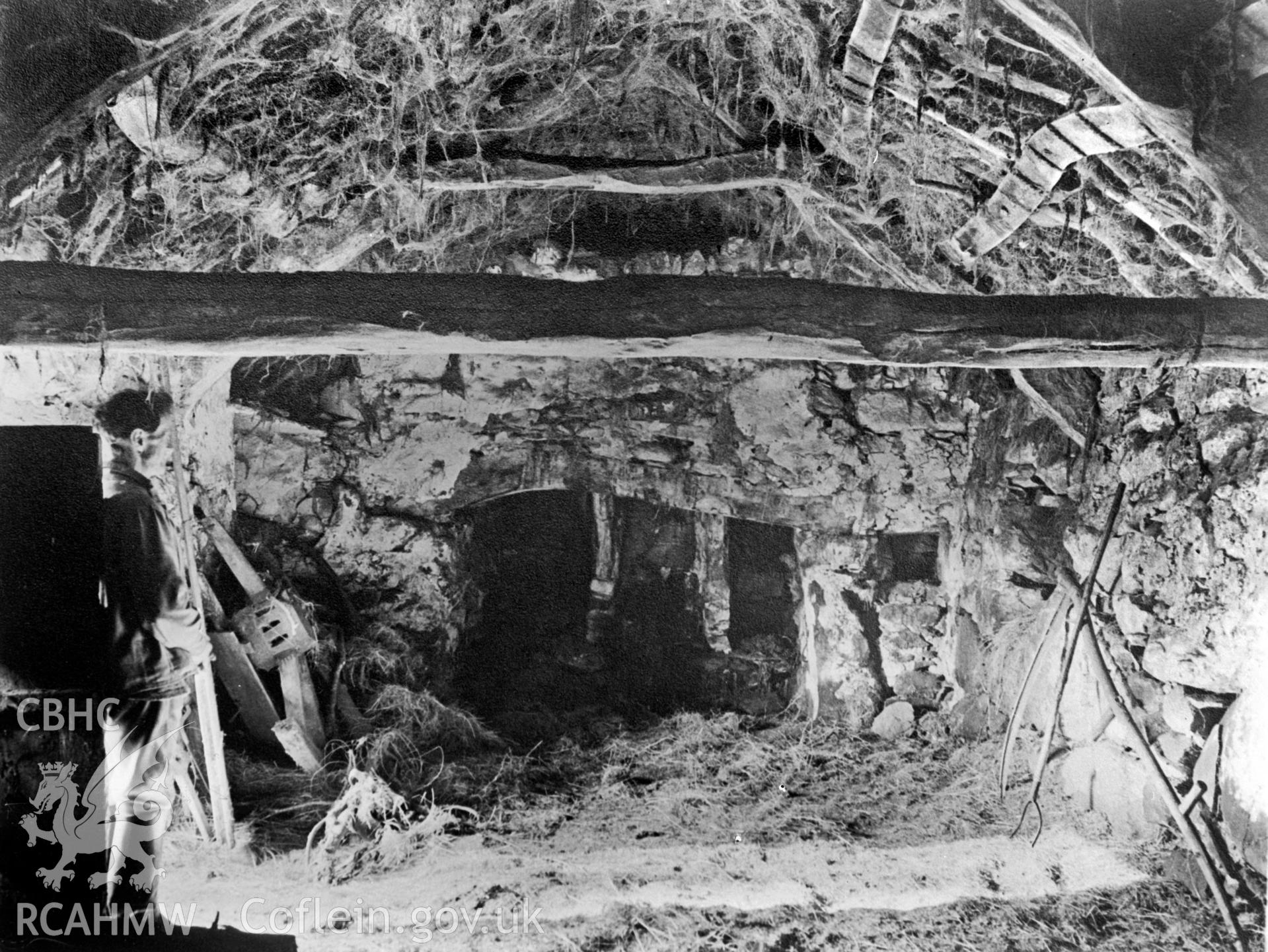 Interior view of building looking north toward gable end.